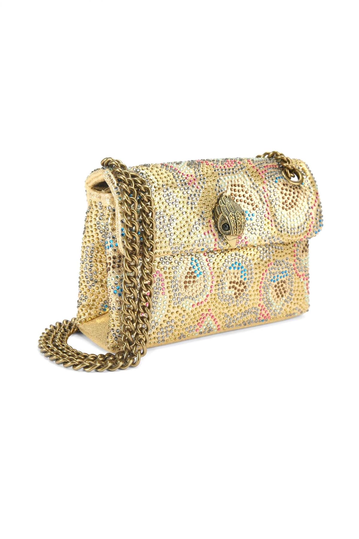 KURT GEIGER TΣΑΝΤΑKI CROSSBODY/ΩΜΟΥ FABRIC MΙΝΙ KENSINGTON ΠΟΛΥΧΡΩΜΑ ΣΤΡΑΣ ΑΛΥΣΙΔΑ LOGO ΧΡΥΣΟ