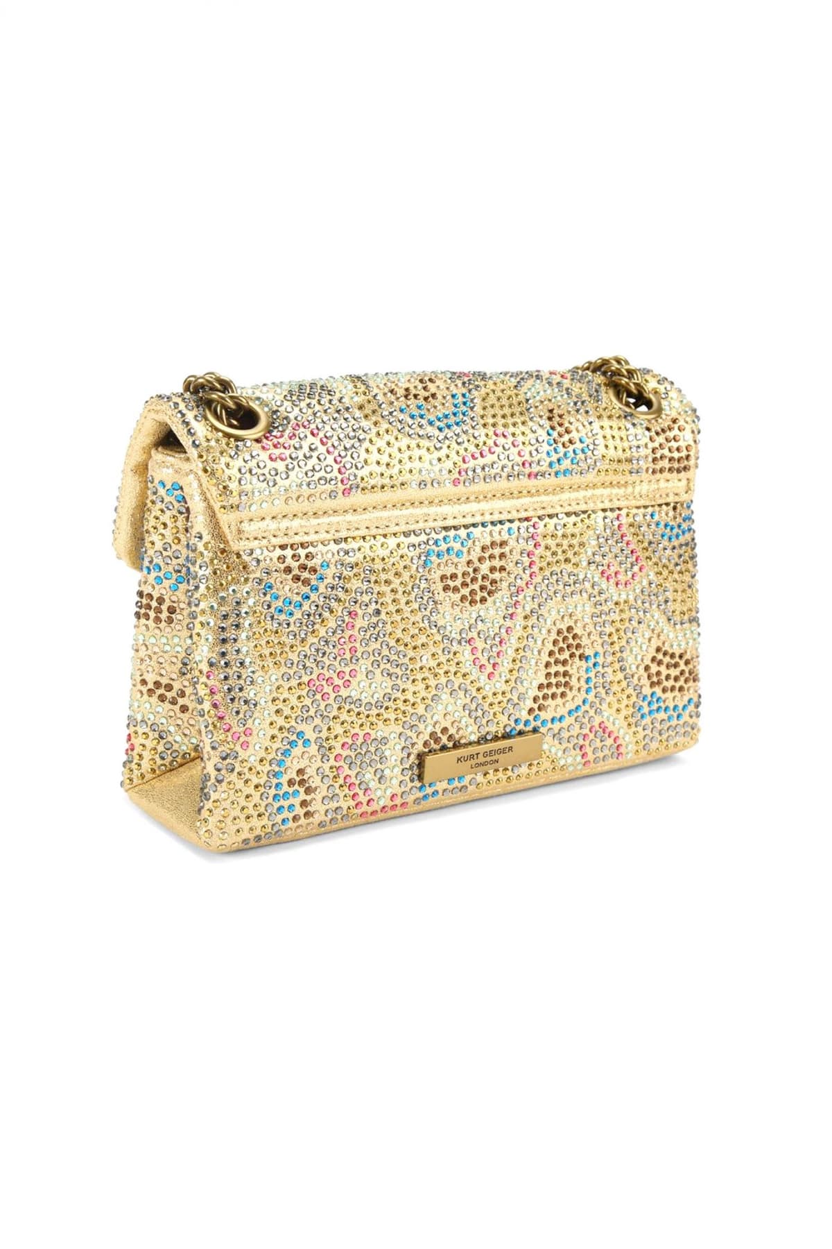 KURT GEIGER TΣΑΝΤΑKI CROSSBODY/ΩΜΟΥ FABRIC MΙΝΙ KENSINGTON ΠΟΛΥΧΡΩΜΑ ΣΤΡΑΣ ΑΛΥΣΙΔΑ LOGO ΧΡΥΣΟ