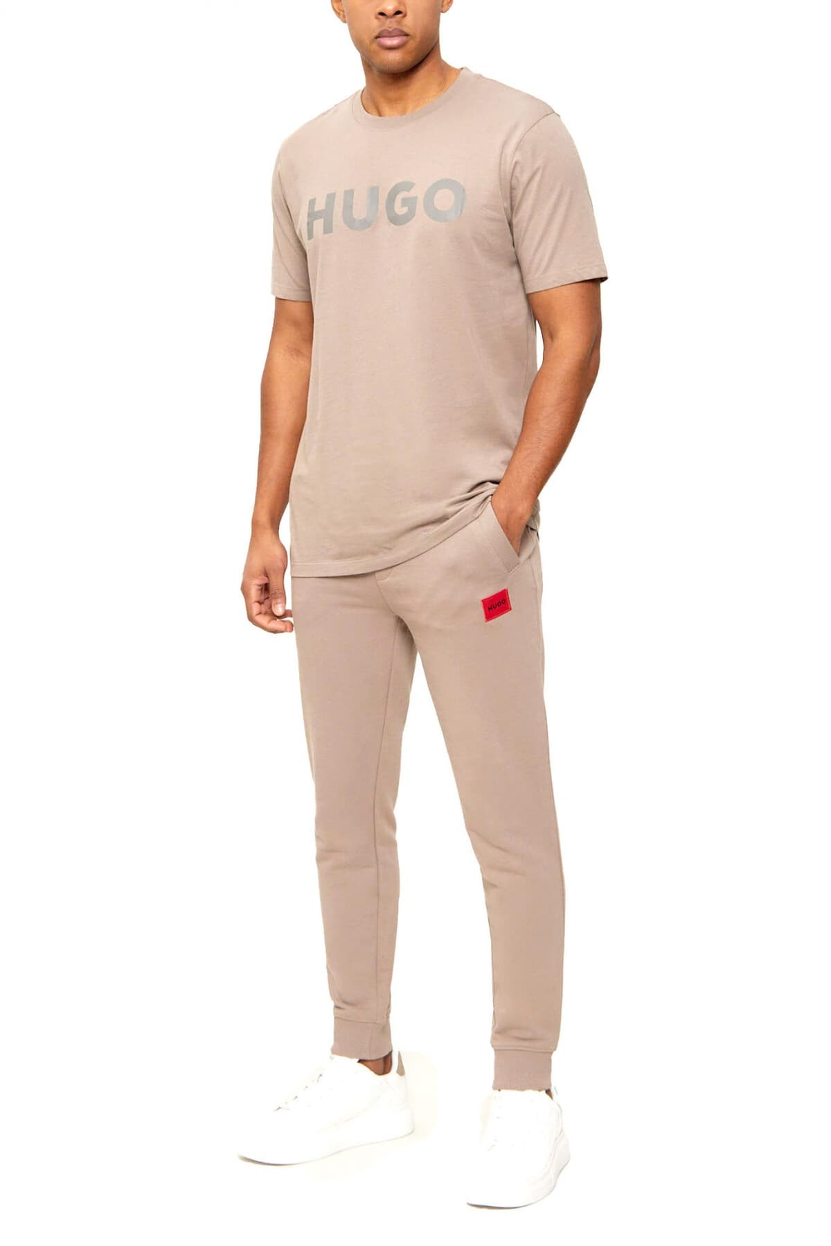 HUGO T-SHIRT DULIVIO LOGO ΓΚΡΙ-ΚΑΦΕ