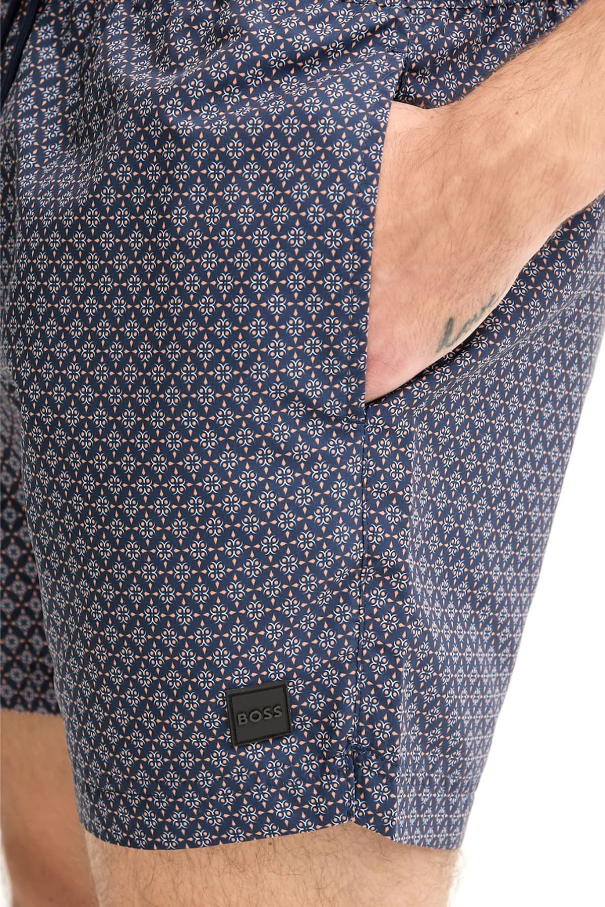 BOSS BEACHWEAR ΜΑΓΙΩ VIBE ΜΙΚΡΟΣΧΕΔΙΟ ΜΠΛΕ-ΜΠΕΖ