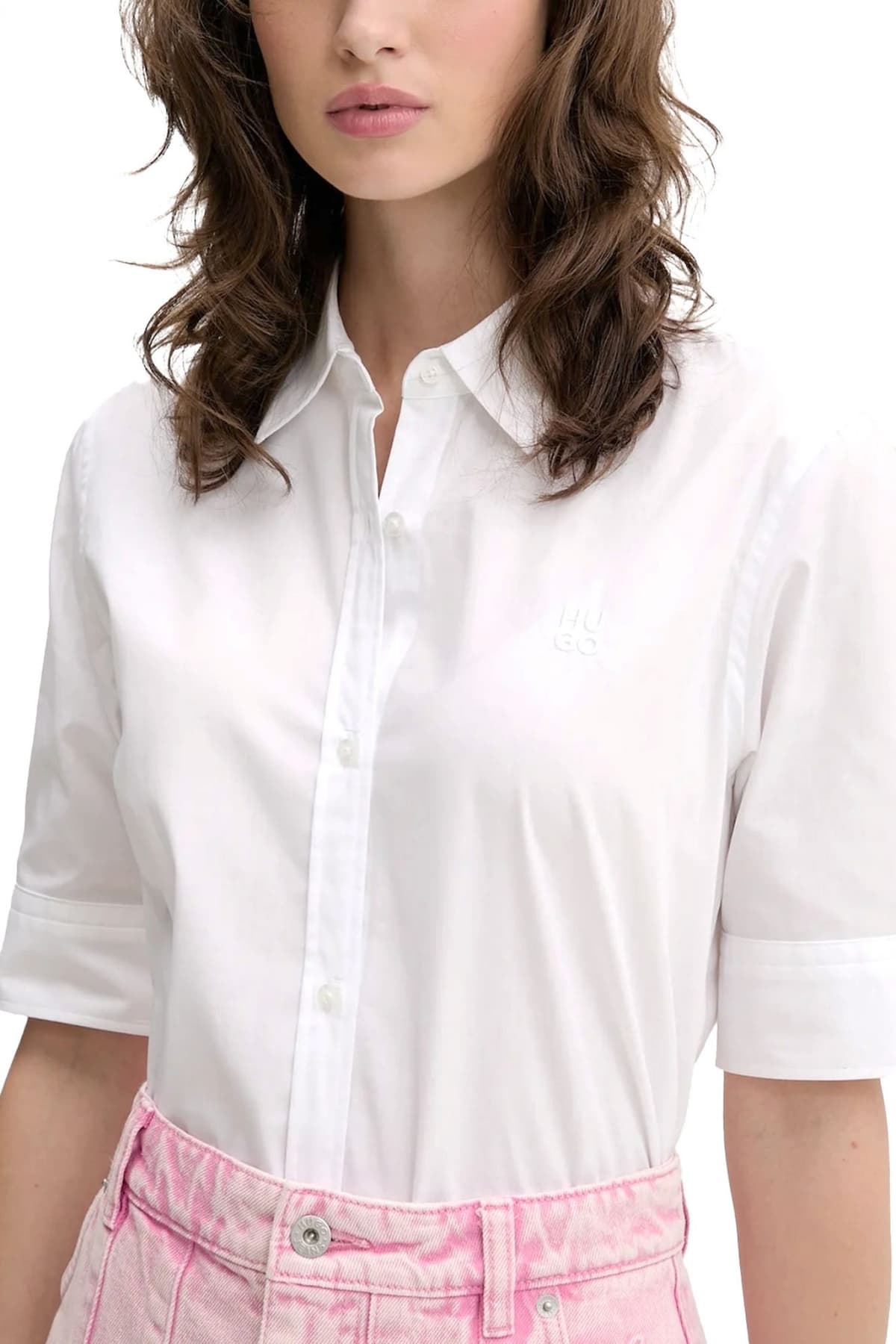 HUGO ΠΟΥΚΑΜΙΣΟ THE SUMMER SHIRT LOGO ΛΕΥΚΟ