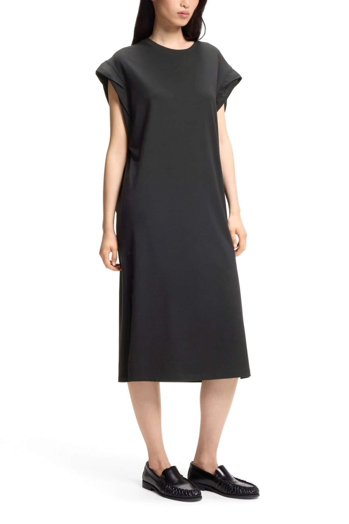 BOSS CASUAL ΦΟΡΕΜΑ MIDI C_EDRESS_5 ΑΝΟΙΓΜΑΤΑ ΚΑΤΩ LOGO ΜΑΥΡΟ