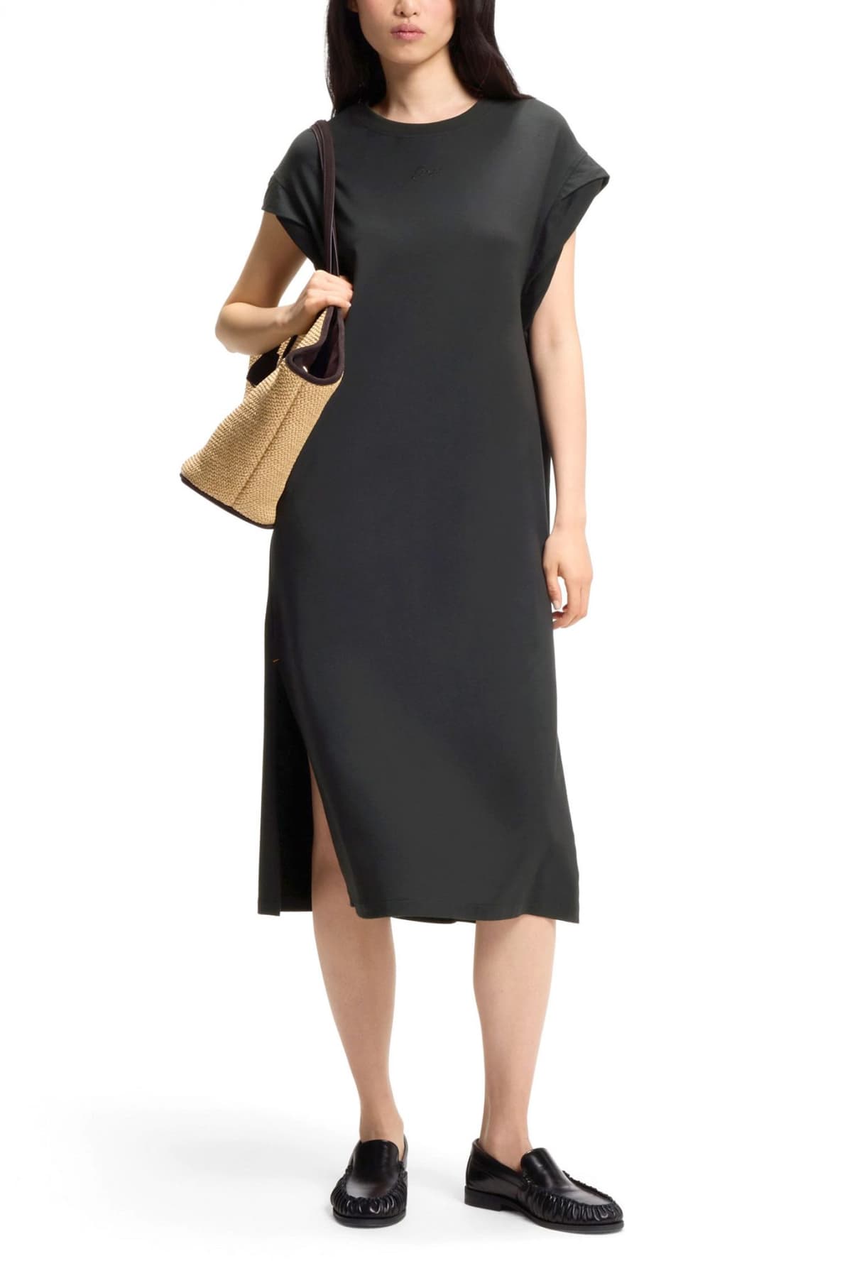 BOSS CASUAL ΦΟΡΕΜΑ MIDI C_EDRESS_5 ΑΝΟΙΓΜΑΤΑ ΚΑΤΩ LOGO ΜΑΥΡΟ