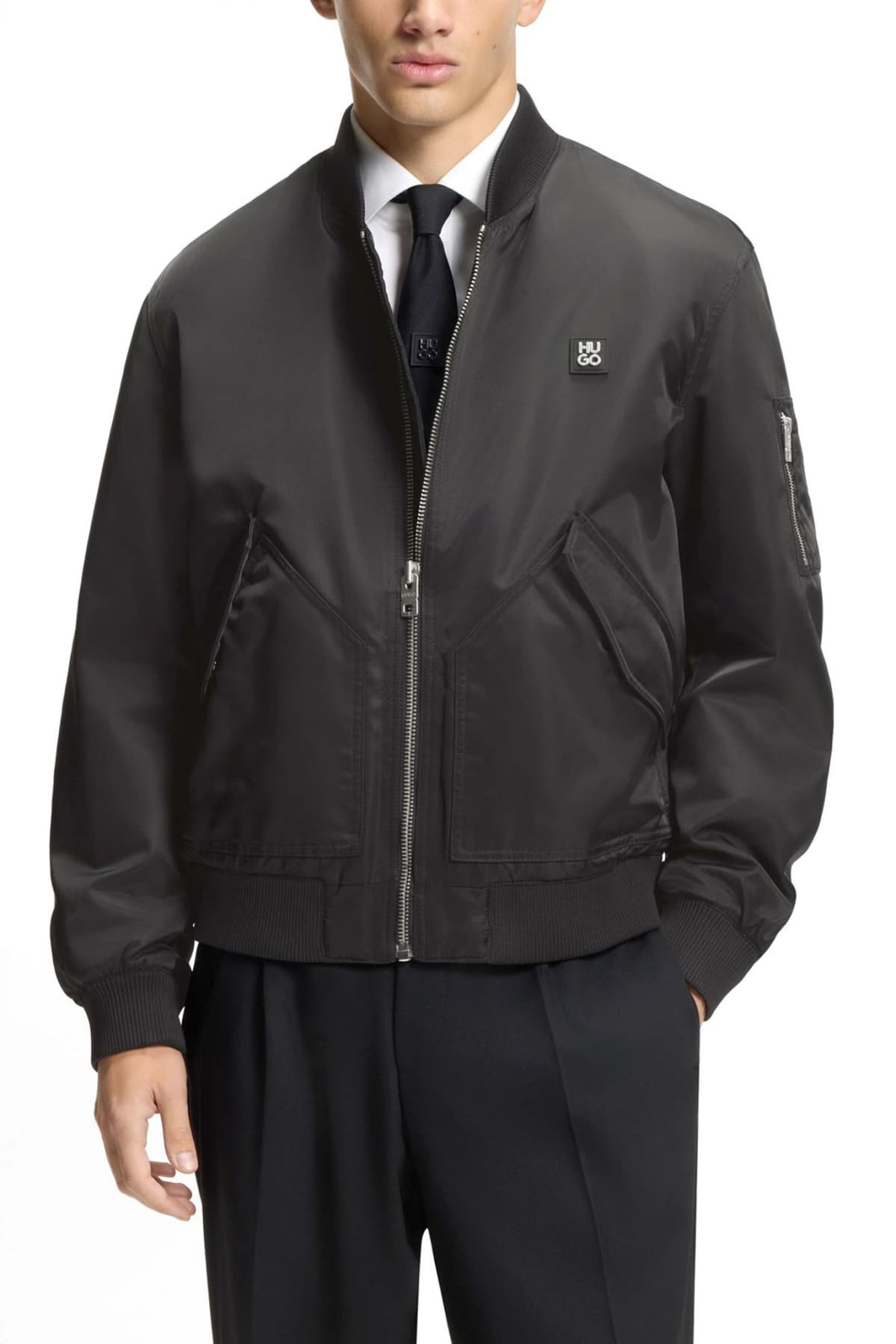 HUGO ΜΠΟΥΦΑΝ BOMBER BADAM2611 LOGO ΜΕΤΑΛΛΙΚΟ ΜΑΥΡΟ