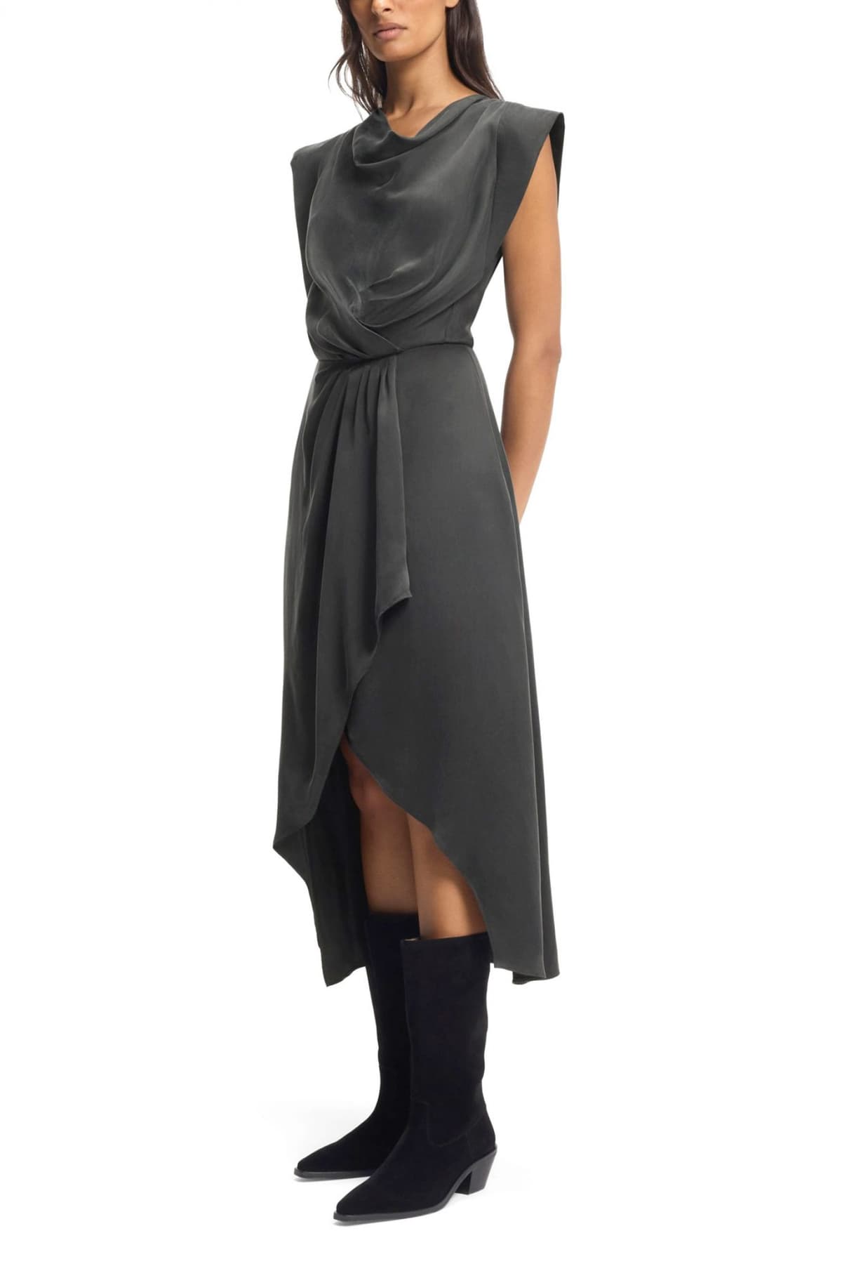 BOSS CASUAL ΦΟΡΕΜΑ C_DRATTY MIDI ΝΤΡΑΠΕ ΑΝΟΙΓΜΑ ΚΑΤΩ ΓΚΡΙ-ΧΑΚΙ