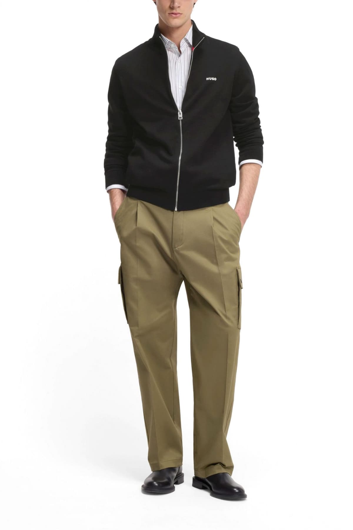 HUGO ΠΛΕΚΤΟ FULLZIP SAN JACOMO-C LOGO ΜΑΥΡΟ