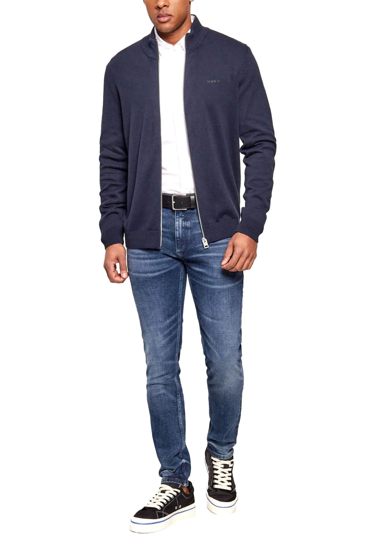 HUGO ΠΛΕΚΤΟ FULLZIP SAN JACOMO-C LOGO ΜΠΛΕ