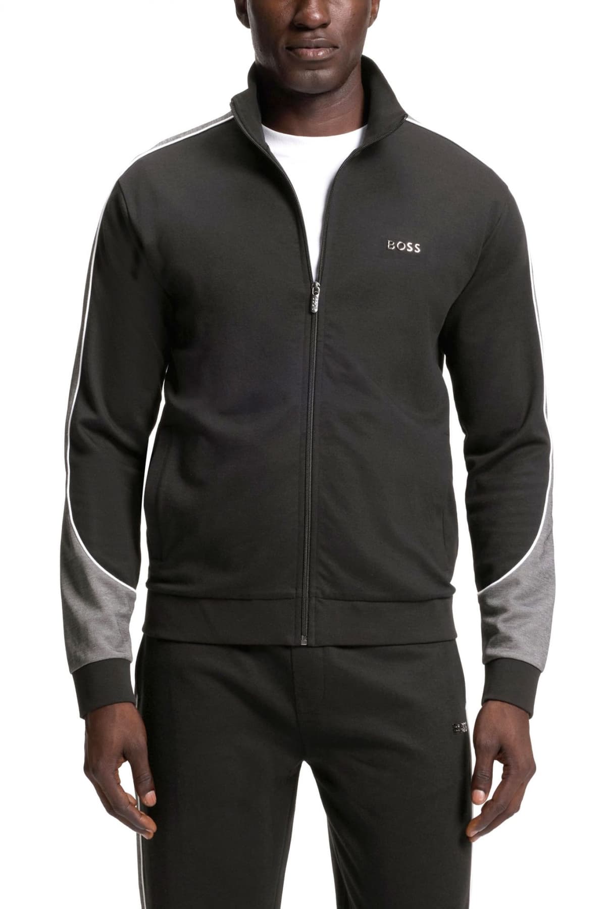 BOSS HOMEWEAR ΦΟΥΤΕΡ FULLZIP TRACKSUIT JACKET ΜΑΥΡΟ