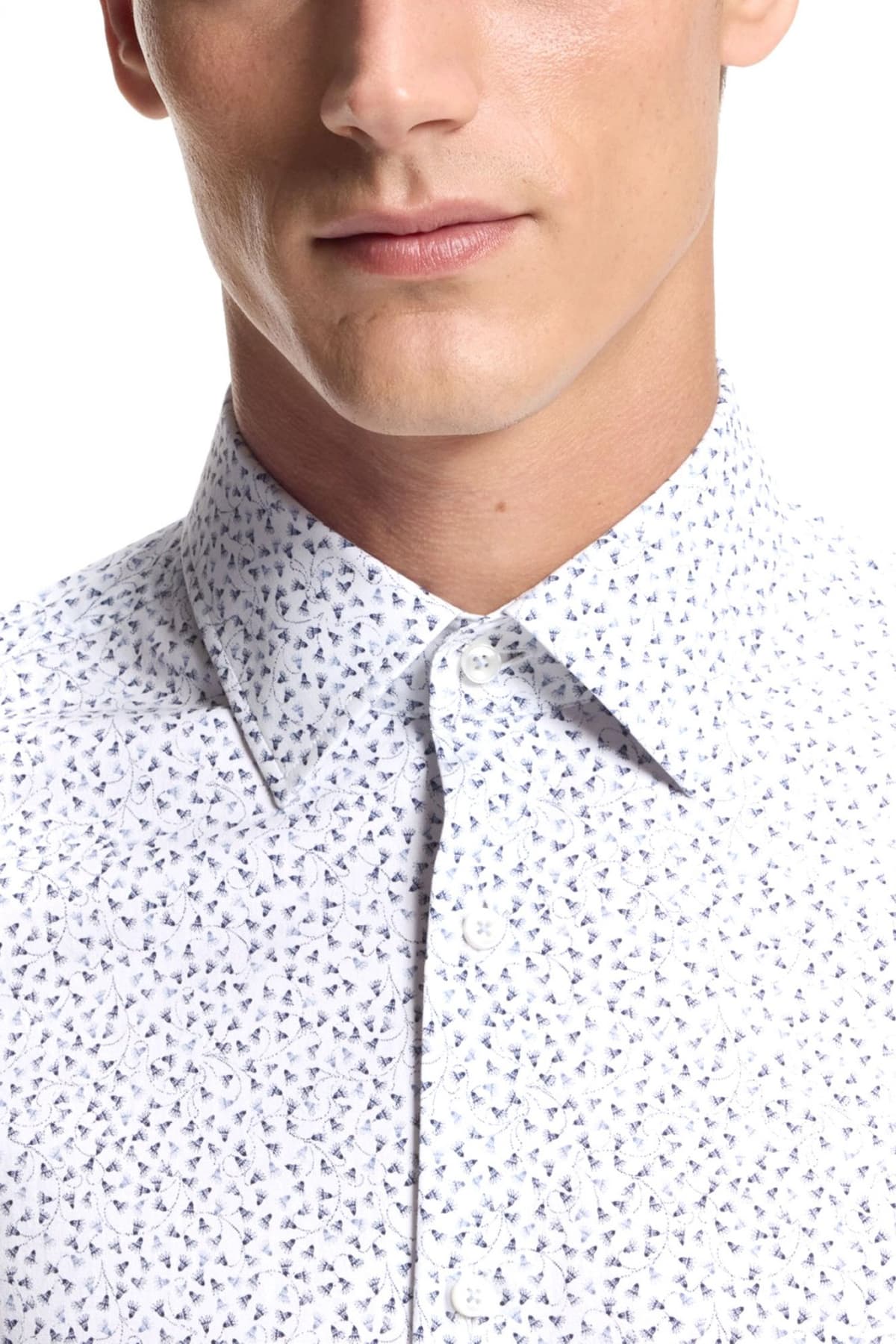 BOSS ΠΟΥΚΑΜΙΣΟ ΜΙΚΡΟΣΧΕΔΙΟ SLIM FIT STRETCH H-HANK-K-C1-261 ΛΕΥΚΟ-ΜΠΛΕ