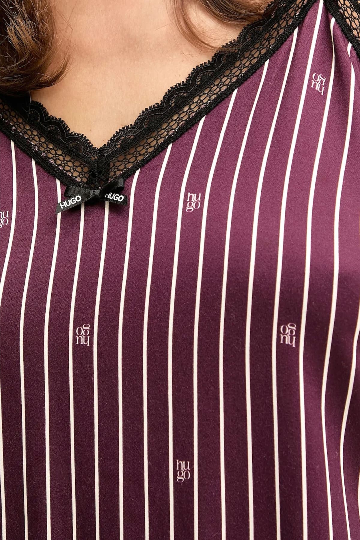 HUGO TANK TOP UNIQUE VEST PAJAMA TOP ΡΙΓΕ ALL OVER LOGO ΜΠΟΡΝΤΩ