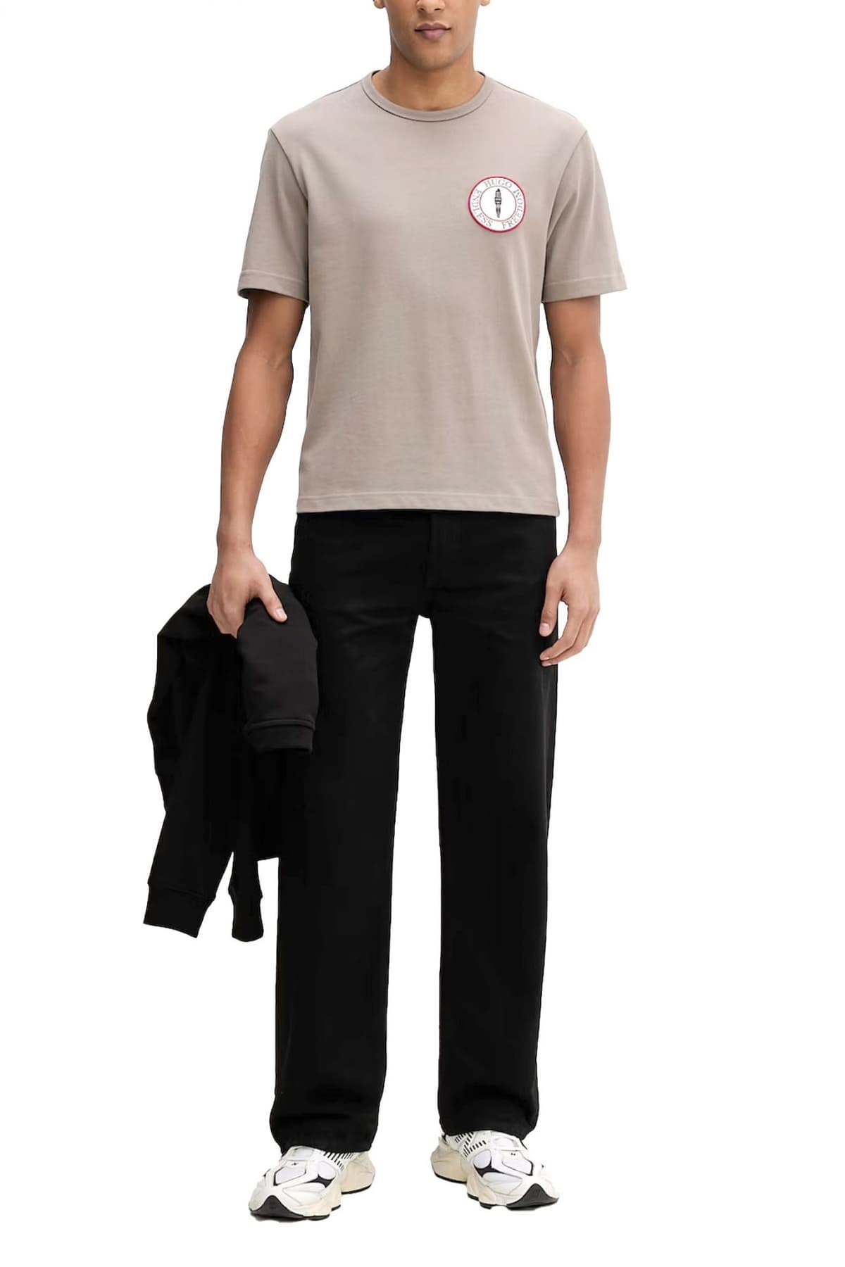 HUGO T-SHIRT DOBUL LOGO SNAKE ΓΚΡΙ-ΚΑΦΕ