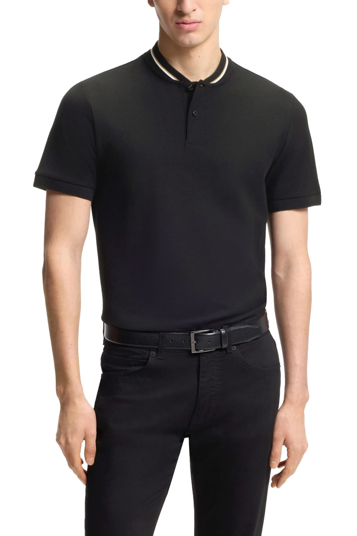 BOSS T-SHIRT HALF BUTTON C-PRATT 40 ΜΑΥΡΟ