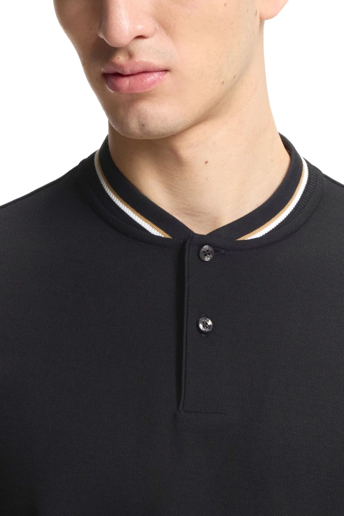 BOSS T-SHIRT HALF BUTTON C-PRATT 40 ΜΑΥΡΟ