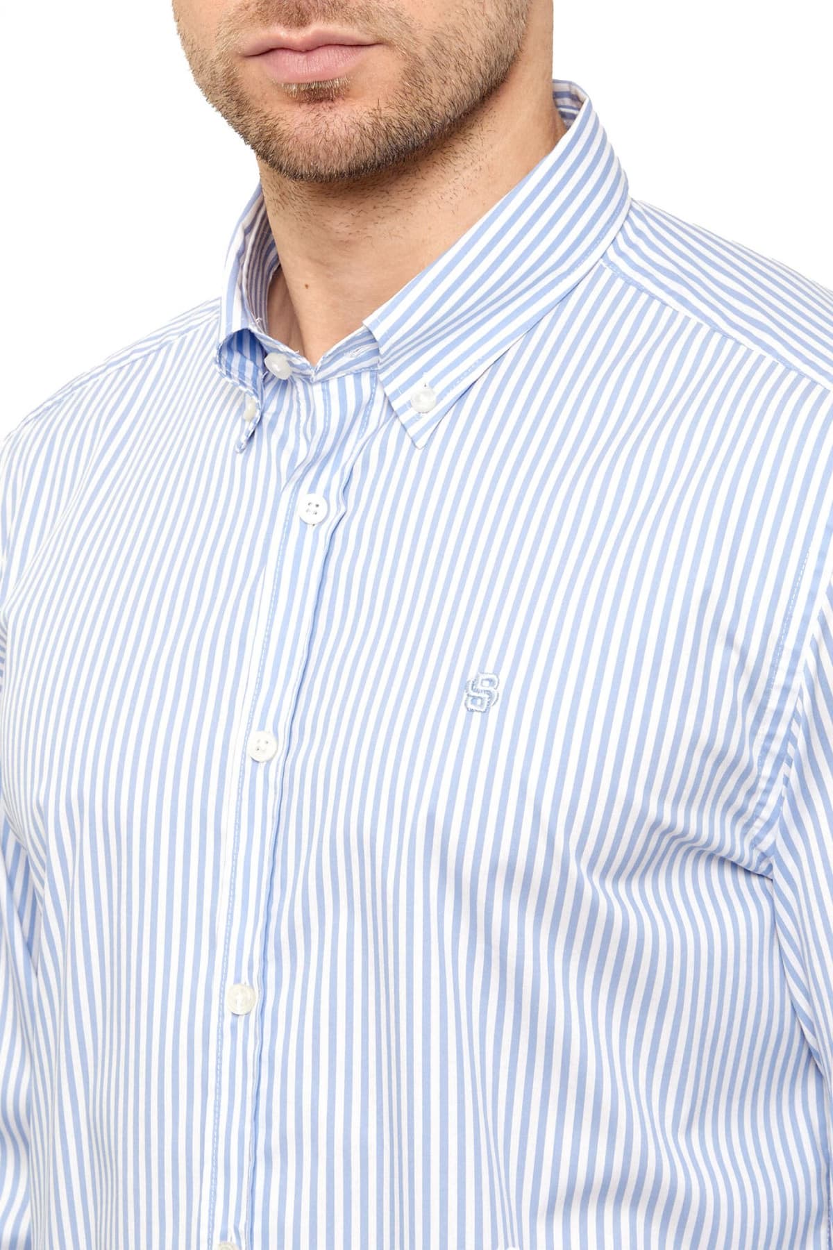 BOSS ΠΟΥΚΑΜΙΣΟ ΡΙΓΕ BUTTON DOWN REGULAR FIT STRETCH H-LIAM-BD-E-C1-261 ΣΙΕΛ-ΛΕΥΚΟ