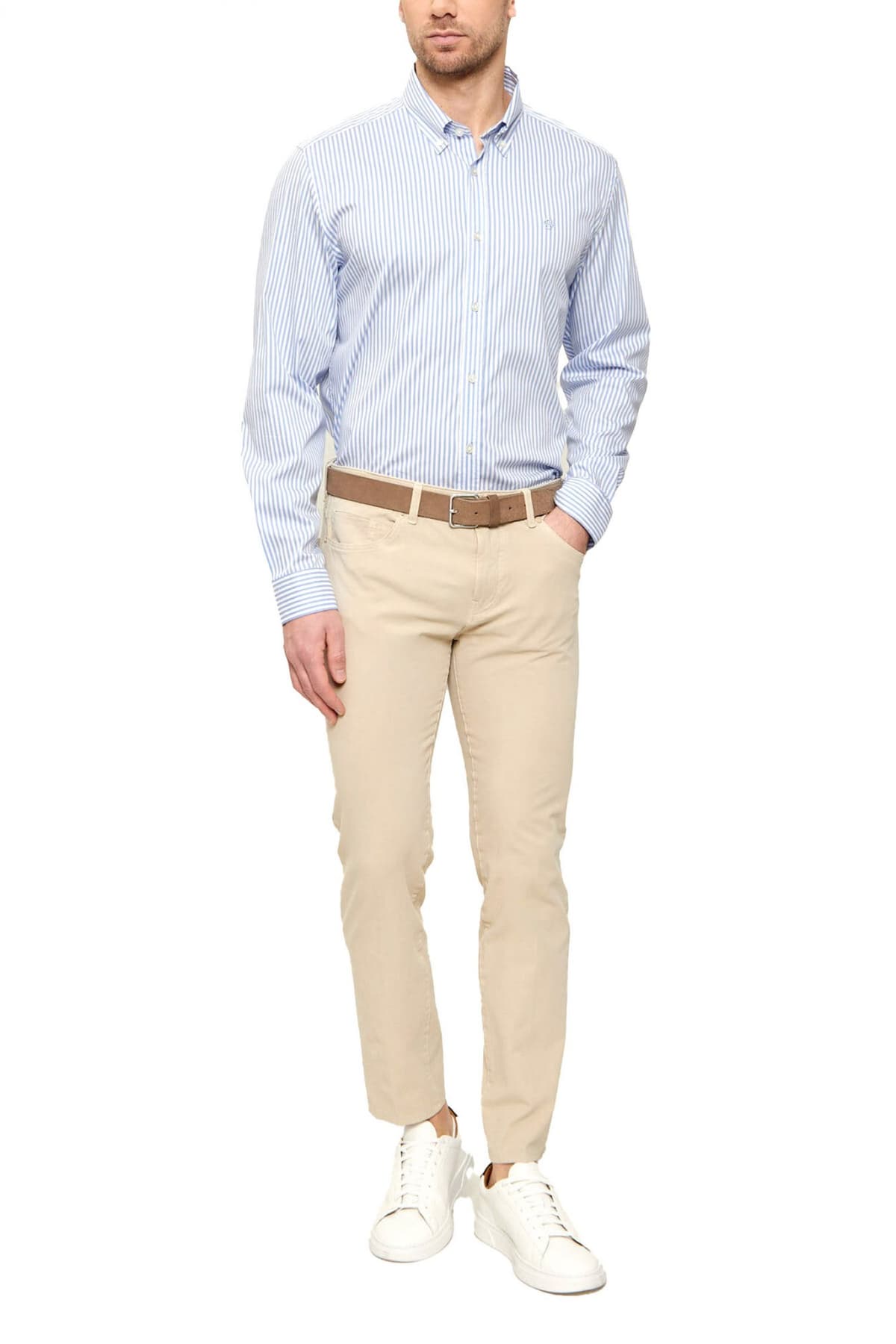 BOSS ΠΟΥΚΑΜΙΣΟ ΡΙΓΕ BUTTON DOWN REGULAR FIT STRETCH H-LIAM-BD-E-C1-261 ΣΙΕΛ-ΛΕΥΚΟ