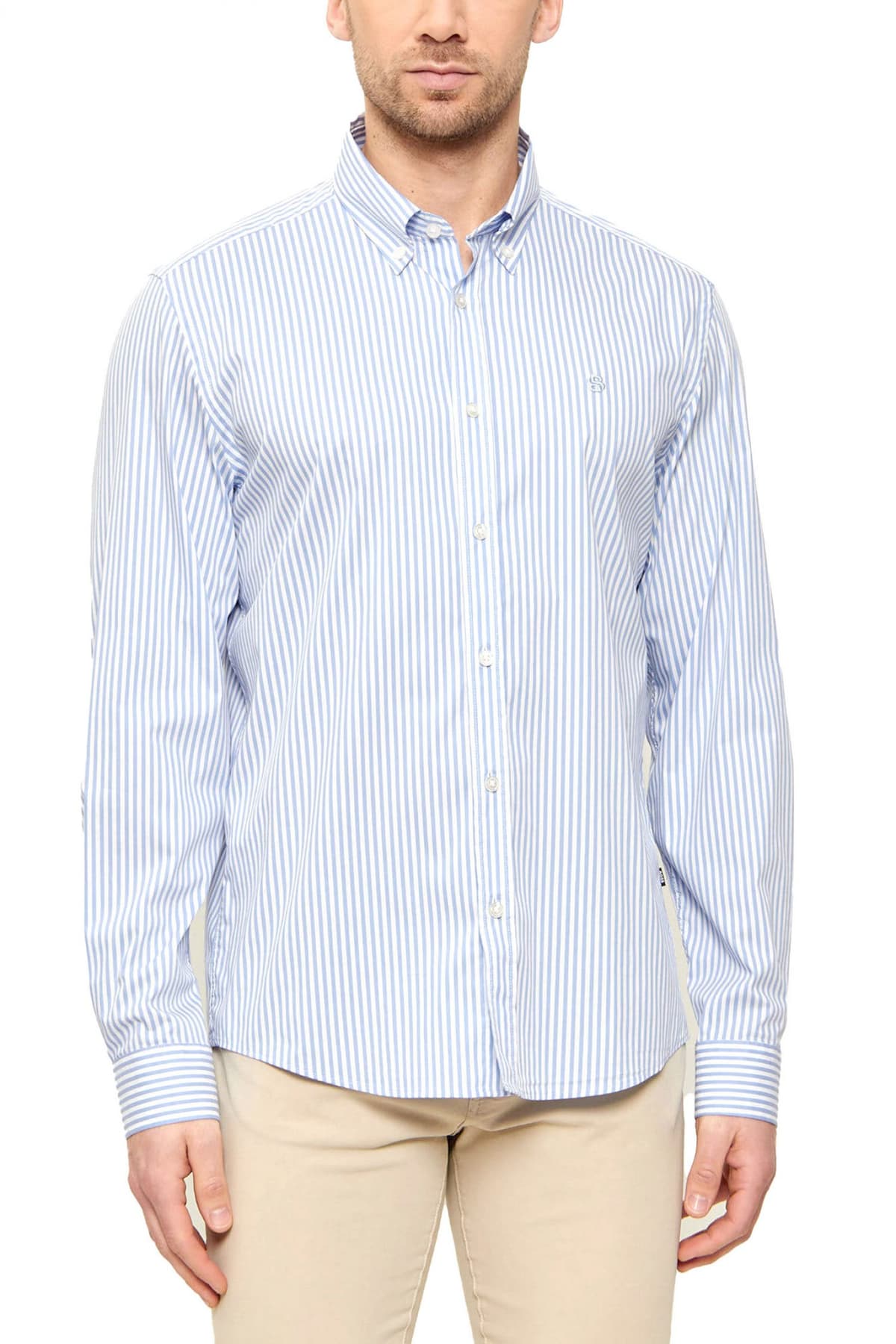 BOSS ΠΟΥΚΑΜΙΣΟ ΡΙΓΕ BUTTON DOWN REGULAR FIT STRETCH H-LIAM-BD-E-C1-261 ΣΙΕΛ-ΛΕΥΚΟ