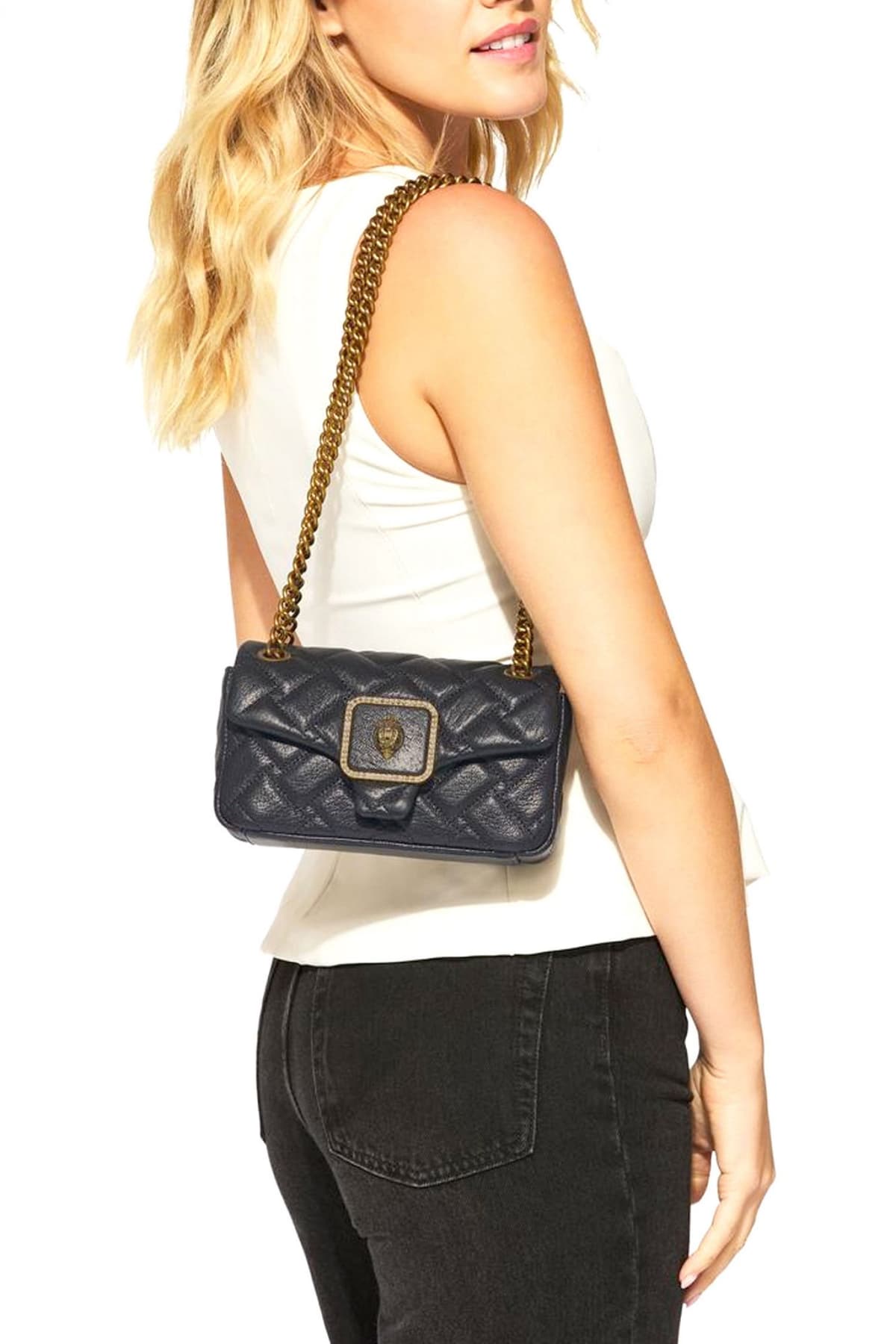 KURT GEIGER ΤΣΑΝΤΑKI CROSSBODY/ΩΜΟΥ FABRIC MΙΝΙ KENSINGTON KAΠΙΤΟΜΕ ΑΛΥΣΙΔΑ LOGO ΜΑΥΡΟ