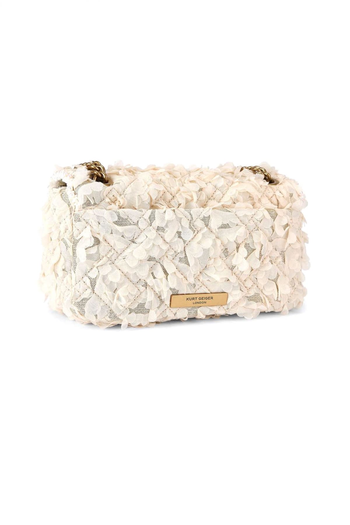 KURT GEIGER ΤΣΑΝΤΑKI CROSSBODY/ΩΜΟΥ MINI PIMLICO BAG ΥΦΑΣΜΑΤΙΝΑ ΣΧΕΔΙΑ ΑΛΥΣΙΔΑ LOGO ΜΠΕΖ/ΧΡΥΣΟ