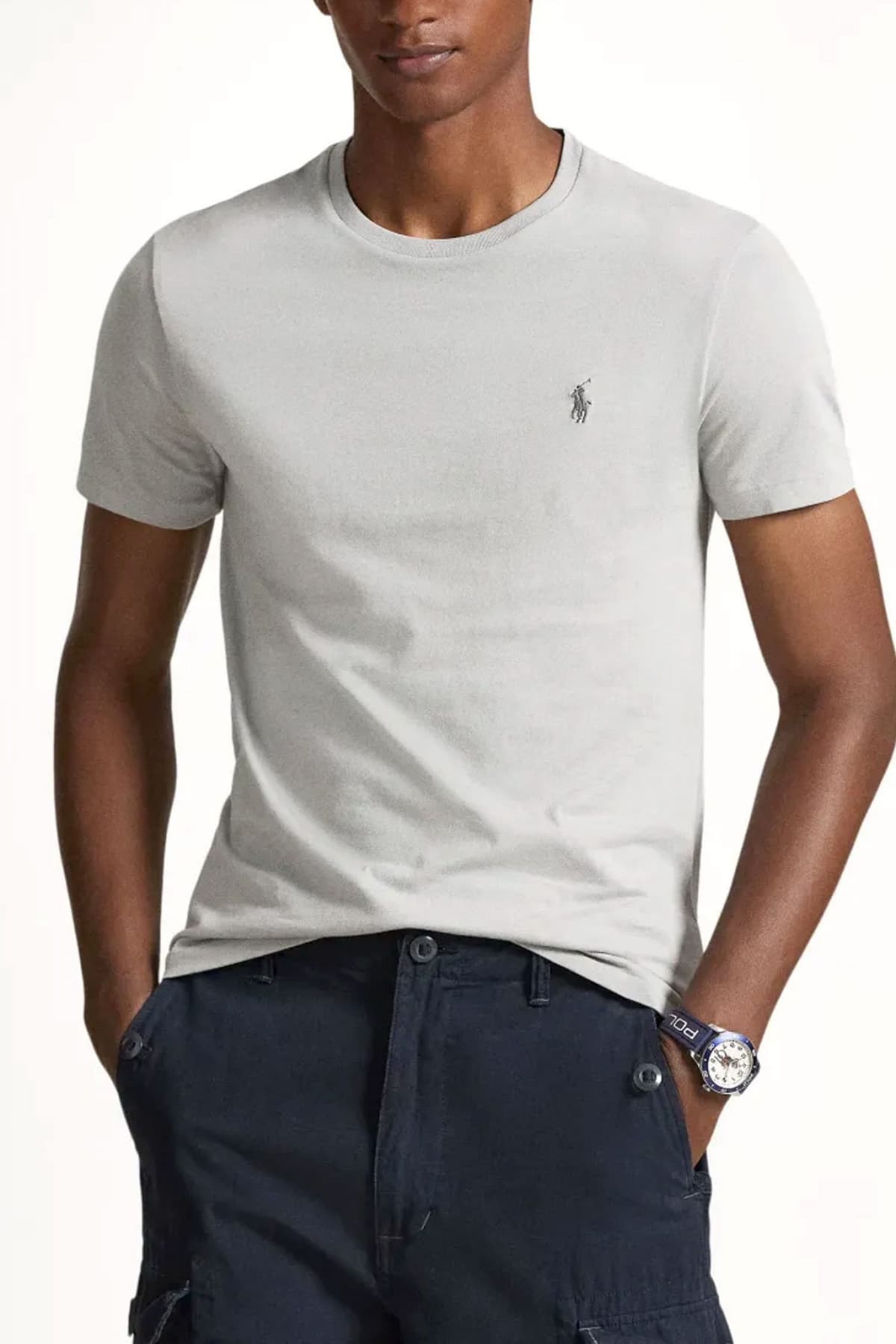 RALPH LAUREN T-SHIRT CUSTOM SLIM FIT LOGO ΓΚΡΙ