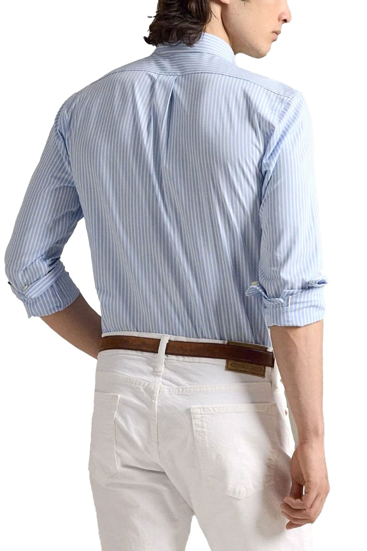 RALPH LAUREN ΠΟΥΚΑΜΙΣΟ ΡΙΓΕ BUTTON DOWN CUSTOM FIT STRETCH ΣΙΕΛ-ΛΕΥΚΟ
