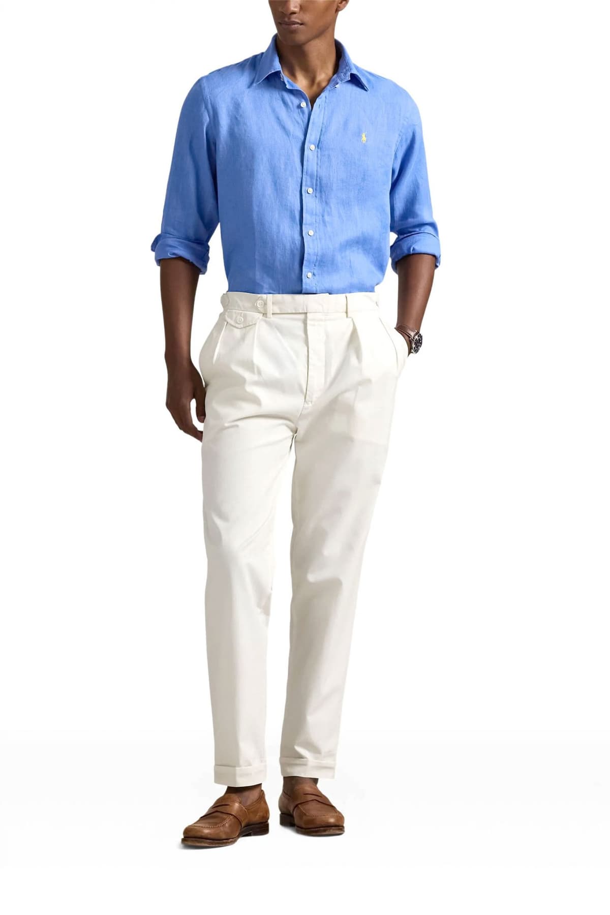 RALPH LAUREN ΠΟΥΚΑΜΙΣΟ ΛΙΝΟ BUTTON DOWN CUSTOM FIT LOGO ΡΟΥΑ ΜΠΛΕ