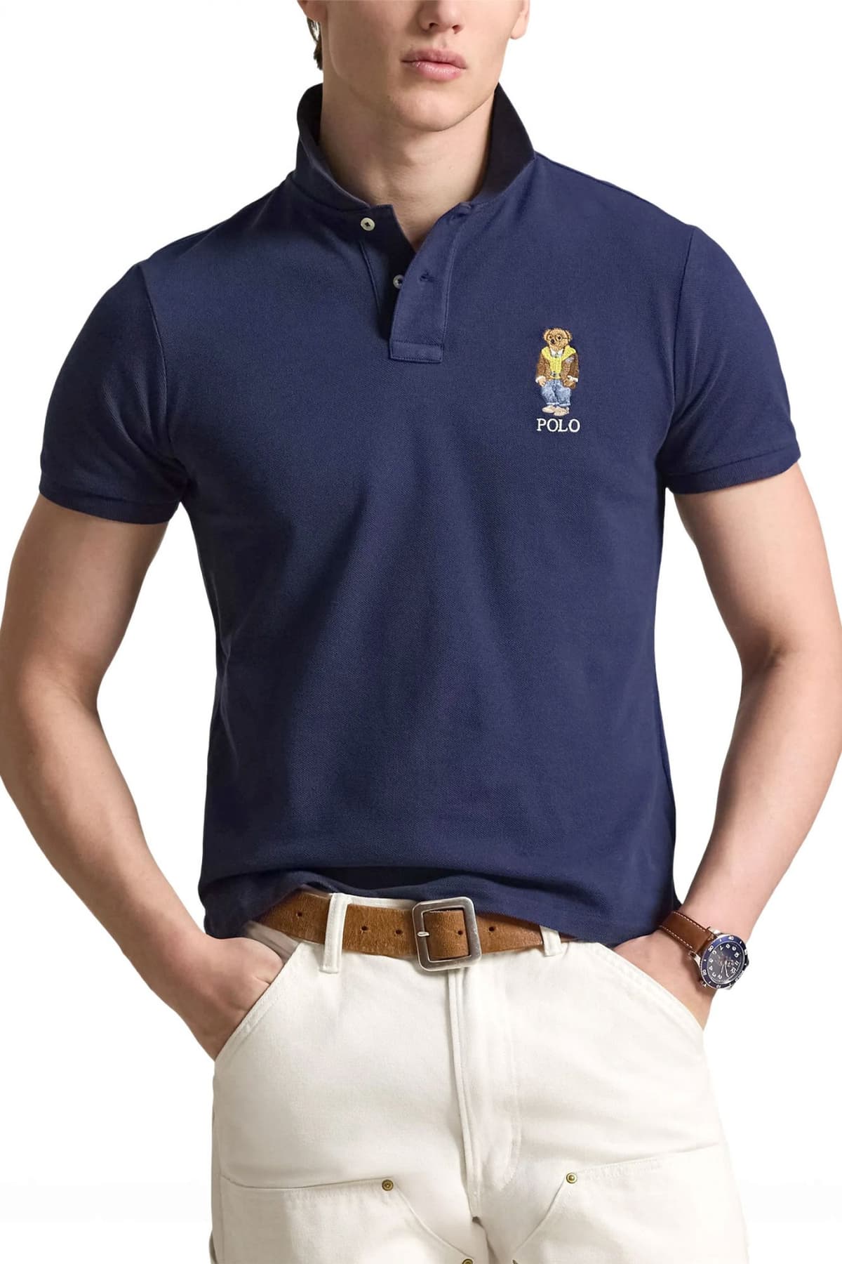 RALPH LAUREN POLO CUSTOM SLIM FIT LOGO BEAR ΜΠΛΕ