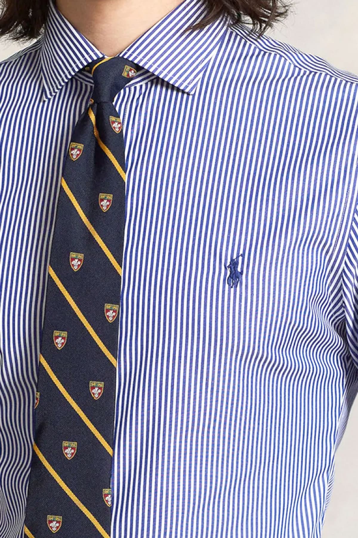 RALPH LAUREN ΠΟΥΚΑΜΙΣΟ ΡΙΓΕ CUSTOM FIT ΜΠΛΕ-ΛΕΥΚΟ