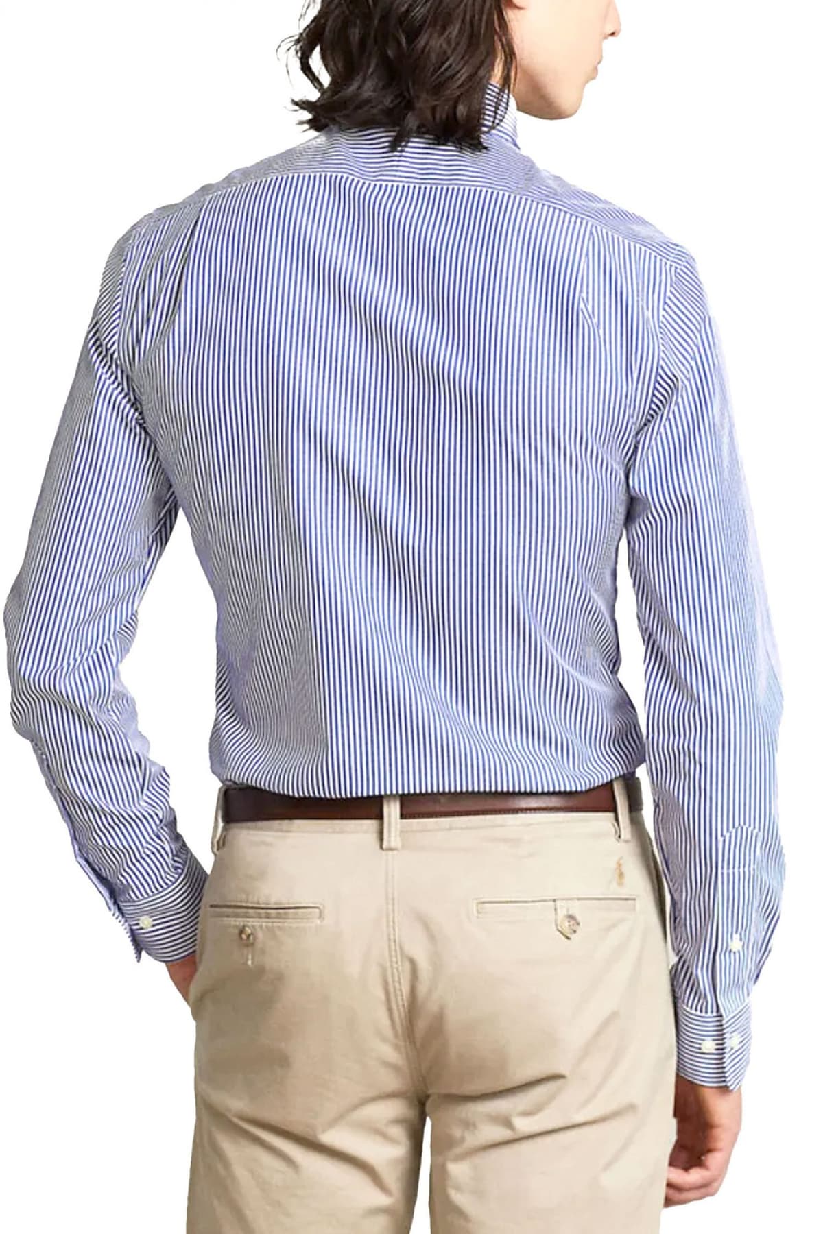 RALPH LAUREN ΠΟΥΚΑΜΙΣΟ ΡΙΓΕ CUSTOM FIT ΜΠΛΕ-ΛΕΥΚΟ