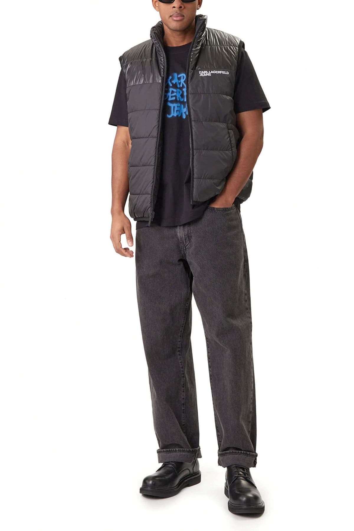 KARL LAGERFELD JEANS ΜΠΟΥΦΑΝ ΑΜΑΝΙΚΟ REVERSIBLE VEST ΜΑΥΡΟ