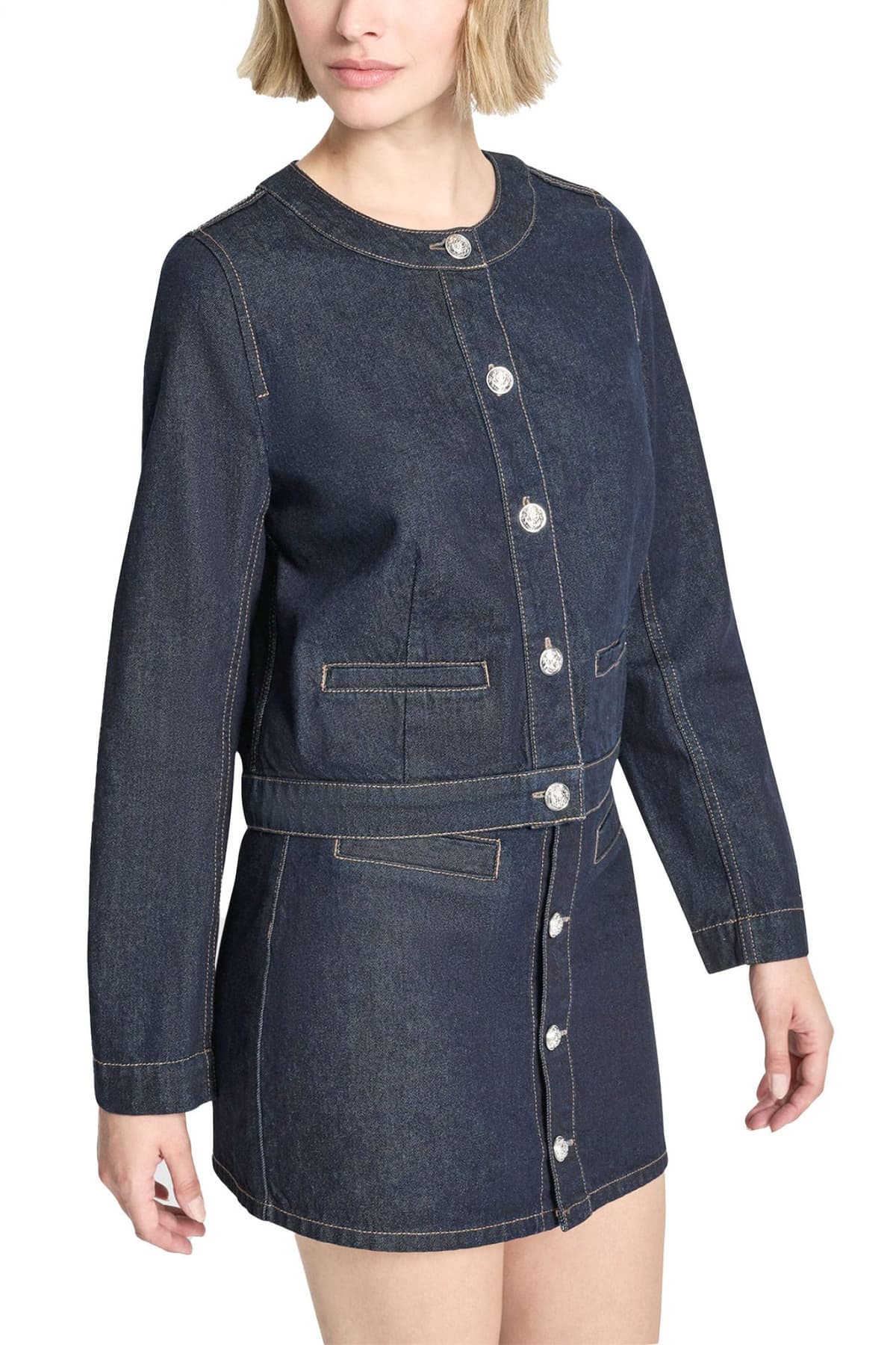 DKNY ΜΠΟΥΦΑΝ JACKET DENIM CROPPED ΜΠΛΕ