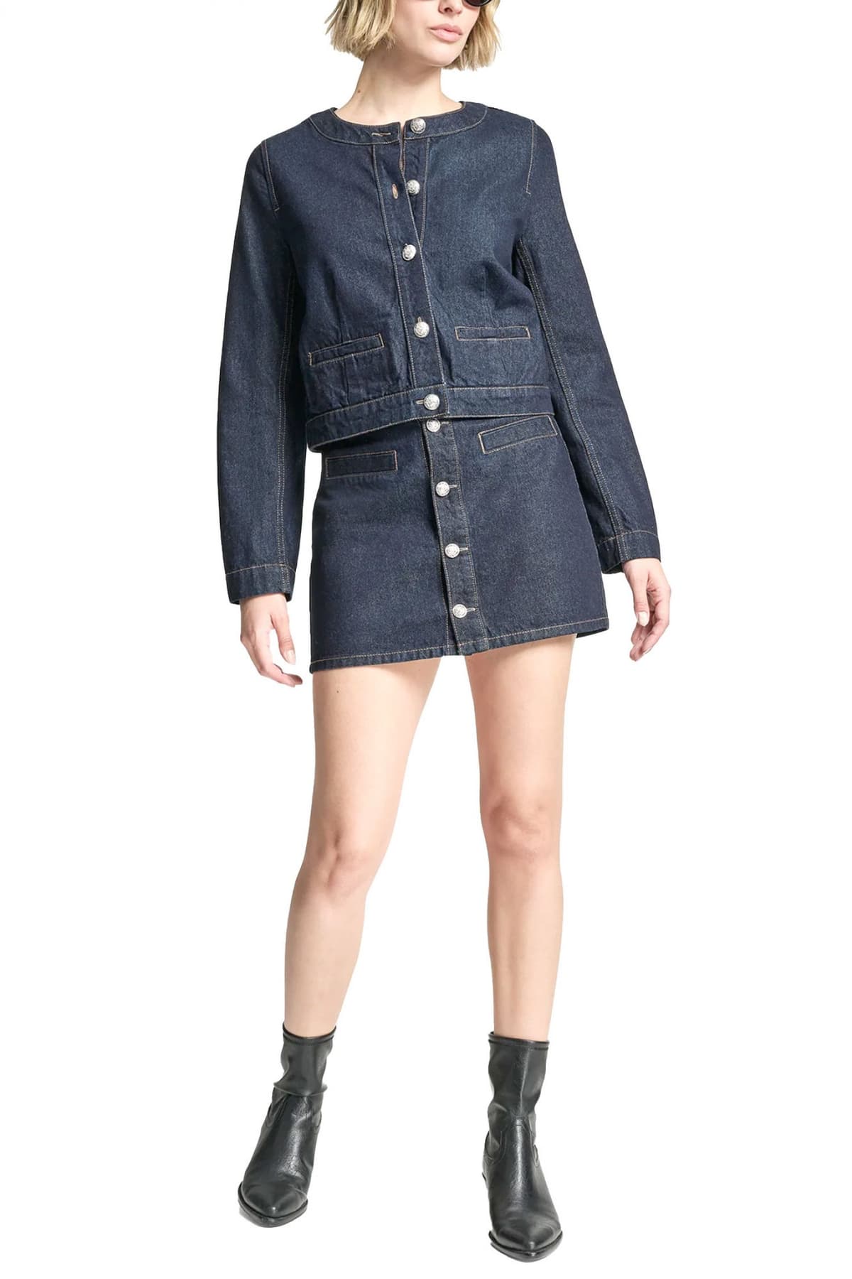 DKNY ΜΠΟΥΦΑΝ JACKET DENIM CROPPED ΜΠΛΕ