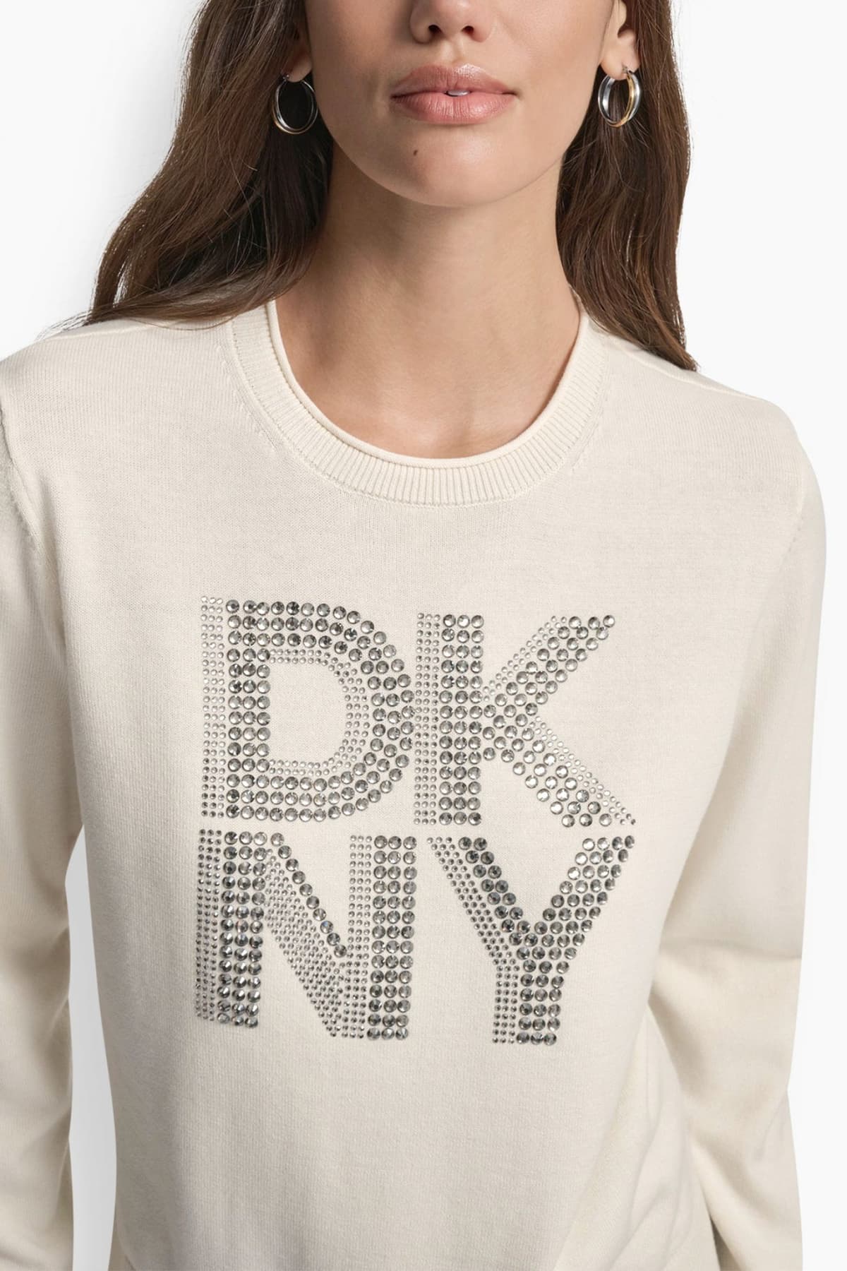 DKNY ΠΛΕΚΤΟ CREW NECK LOGO ΣΤΡΑΣ ΕΚΡΟΥ