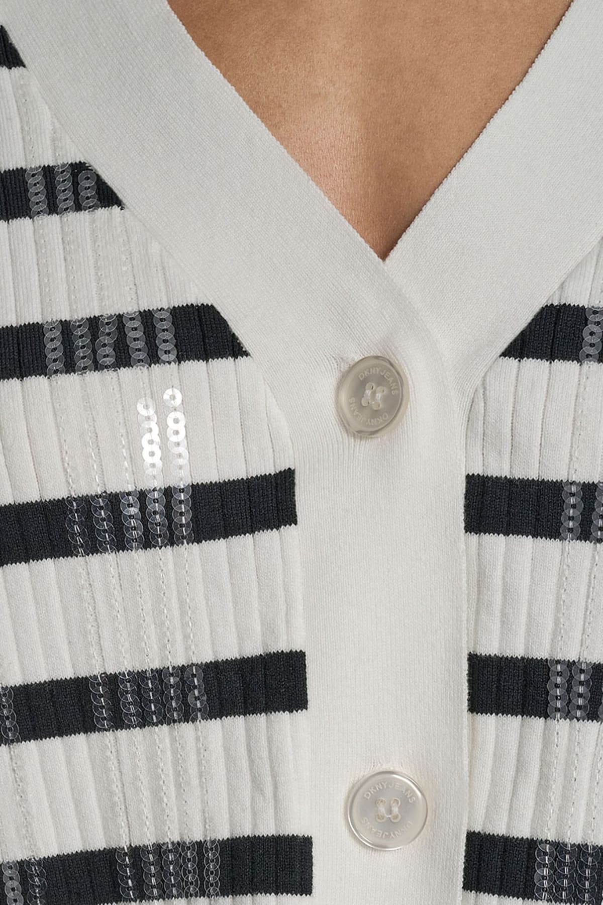 DKNY ΖΑΚΕΤΑ ΠΛΕΚΤΟ CROPPED ΡΙΜΠ ΠΑΓΙΕΤΑ ΕΚΡΟΥ-ΜΑΥΡΟ