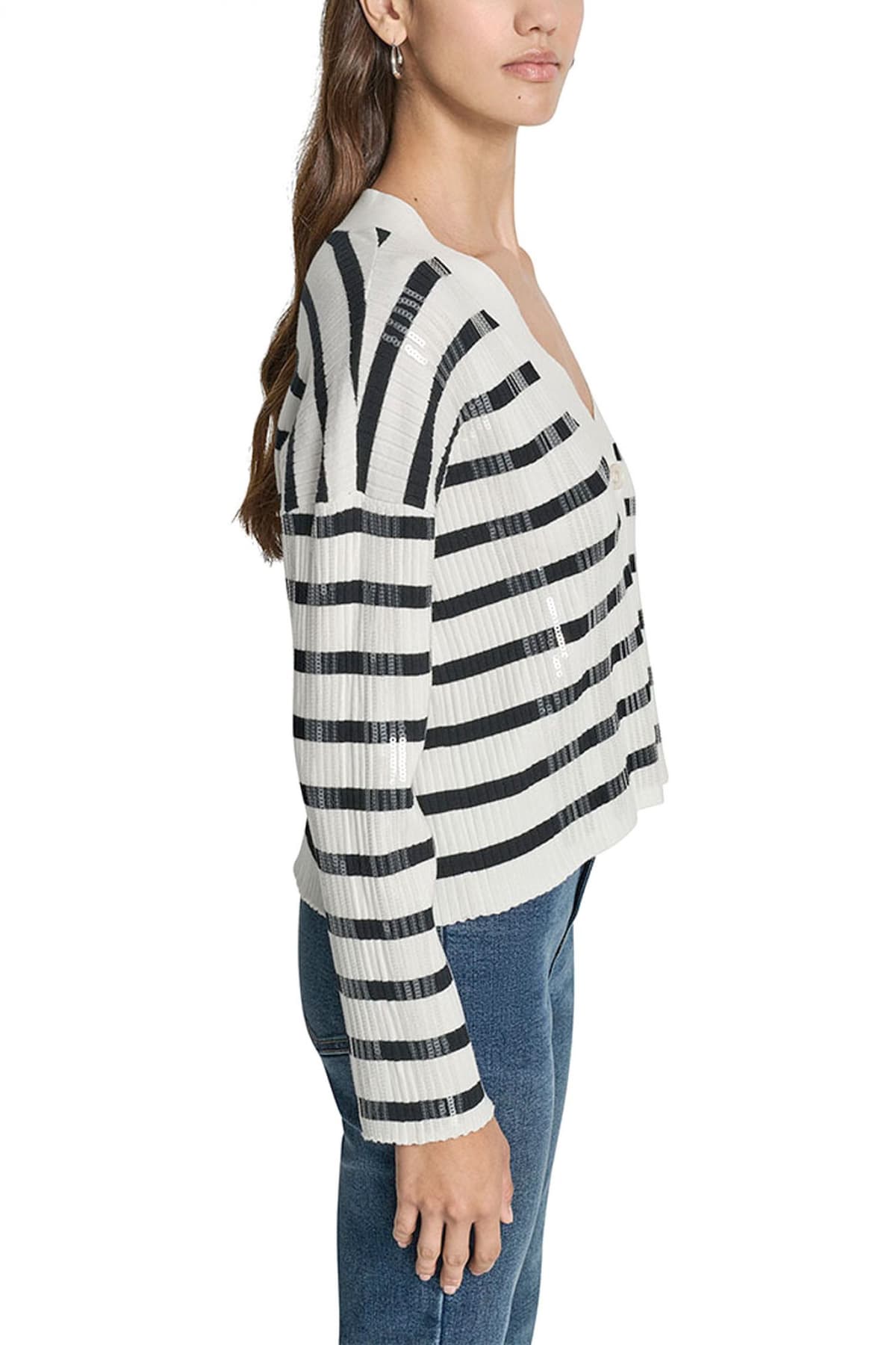 DKNY ΖΑΚΕΤΑ ΠΛΕΚΤΟ CROPPED ΡΙΜΠ ΠΑΓΙΕΤΑ ΕΚΡΟΥ-ΜΑΥΡΟ