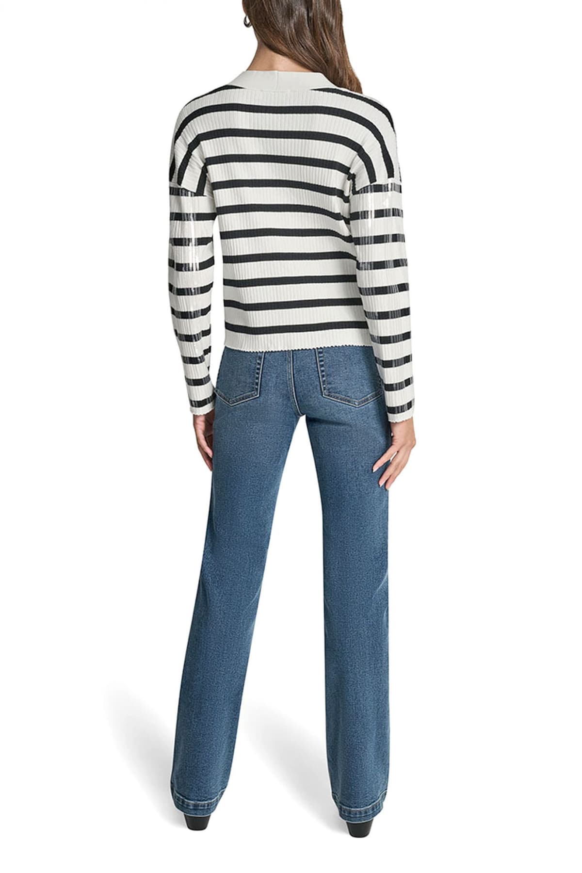 DKNY ΖΑΚΕΤΑ ΠΛΕΚΤΟ CROPPED ΡΙΜΠ ΠΑΓΙΕΤΑ ΕΚΡΟΥ-ΜΑΥΡΟ