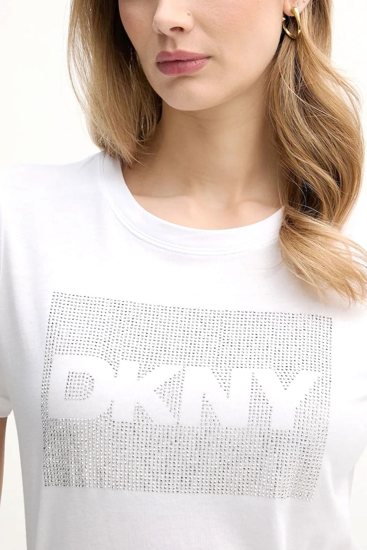 DKNY T-SHIRT CREW NECK LOGO ΣΤΡΑΣ ΛΕΥΚΟ