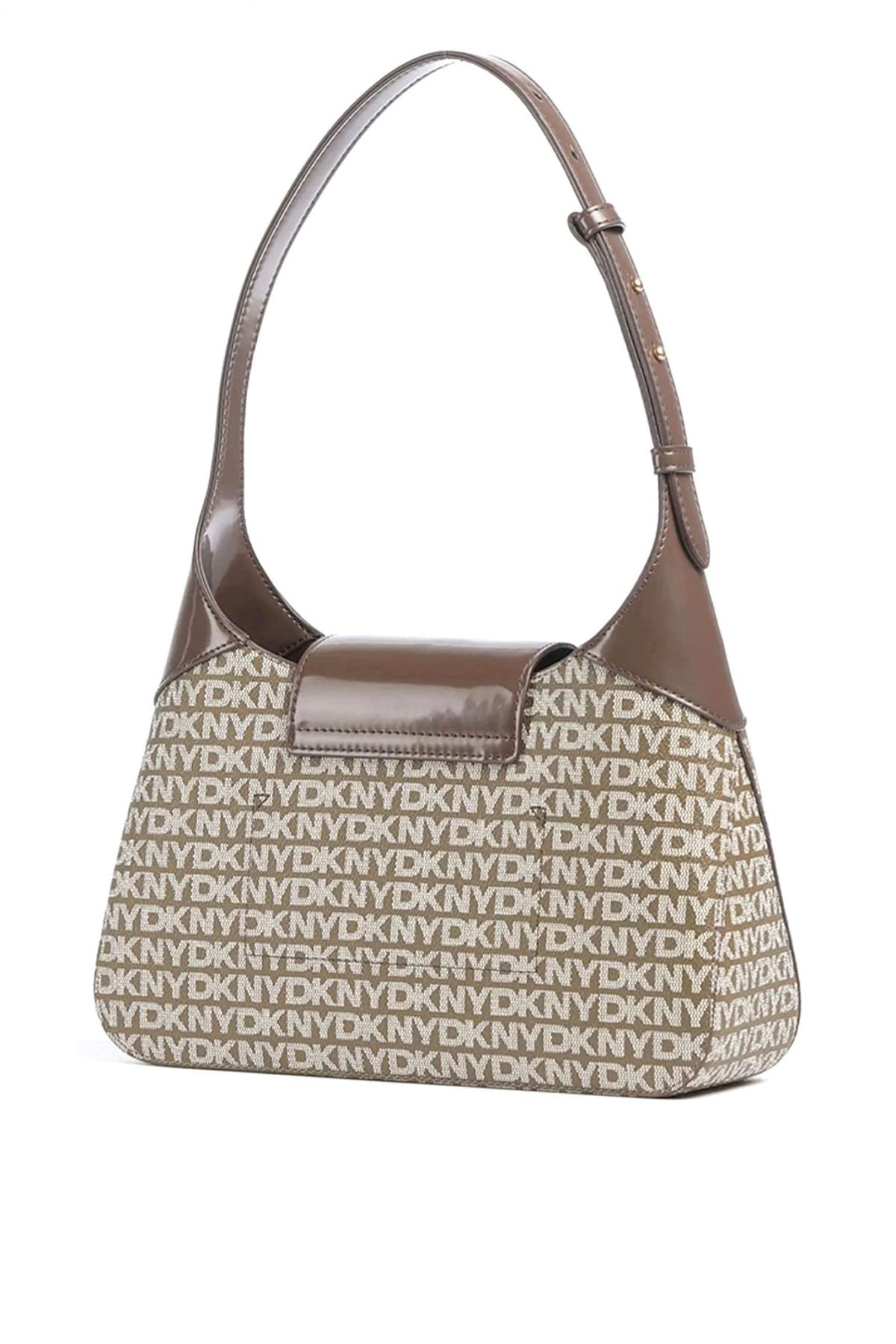 DKNY ΤΣΑΝΤΑ ΩΜΟΥ AVRIL ALL OVER LOGO ΚΑΦΕ