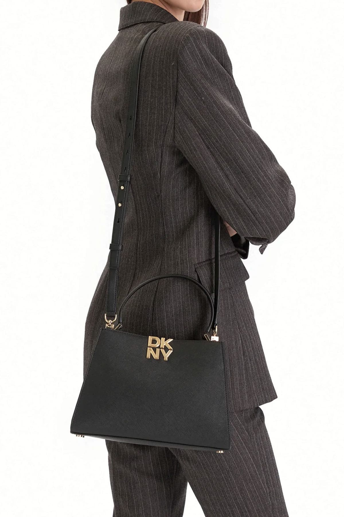 DKNY ΤΣΑΝΤΑ ΧΕΙΡΟΣ/CROSSBODY FOSTER MD SATCHEL ΔΕΡΜΑ LOGO ΜΑΥΡΟ