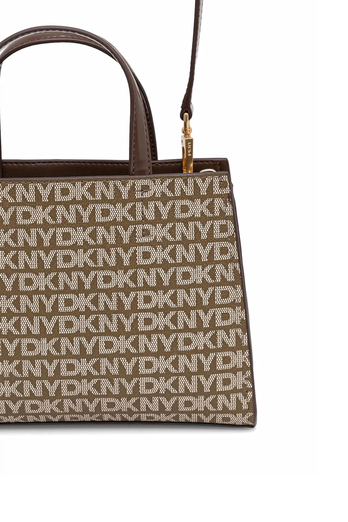 DKNY ΤΣΑΝΤΑ ΧΕΙΡΟΣ/CROSSBODY AVRIL SM SATCHEL ALL OVER LOGO ΚΑΦΕ