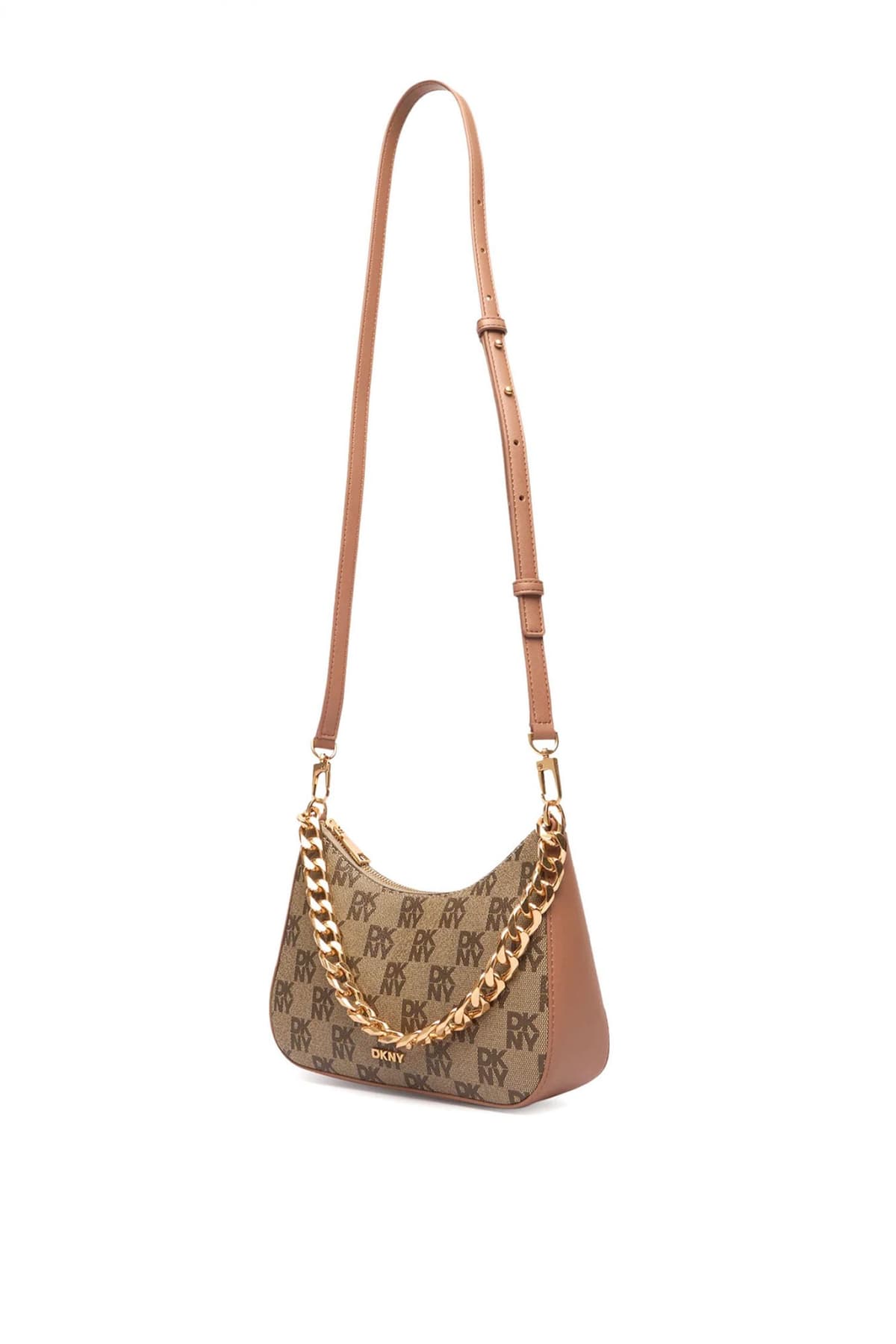 DKNY ΤΣΑΝΤΑ JENNA DEMI ΩΜΟΥ/CROSSBODY ALL OVER LOGO ΜΠΕΖ-ΚΑΦΕ