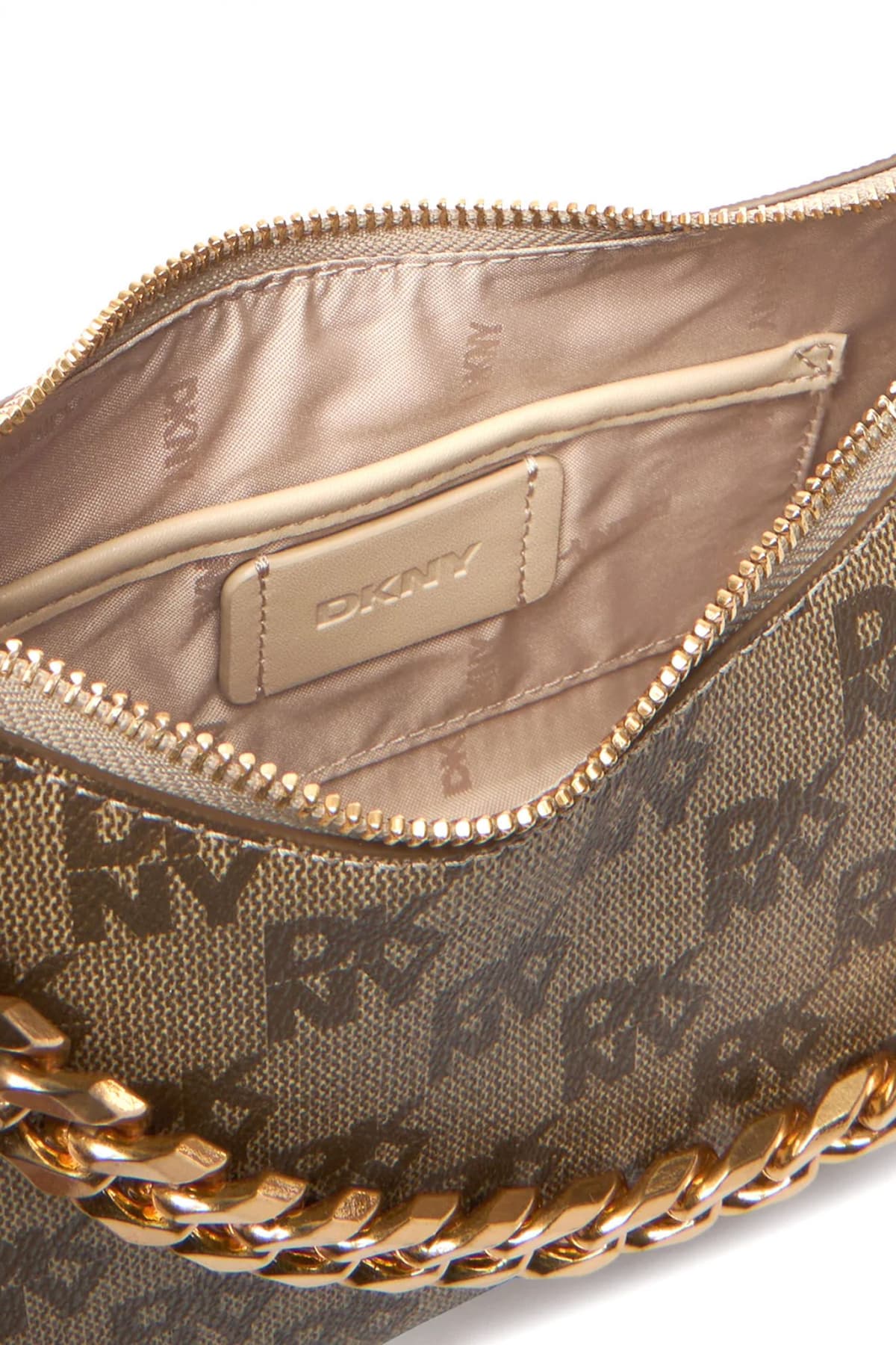 DKNY ΤΣΑΝΤΑ JENNA DEMI ΩΜΟΥ/CROSSBODY ALL OVER LOGO ΜΠΕΖ-ΚΑΦΕ