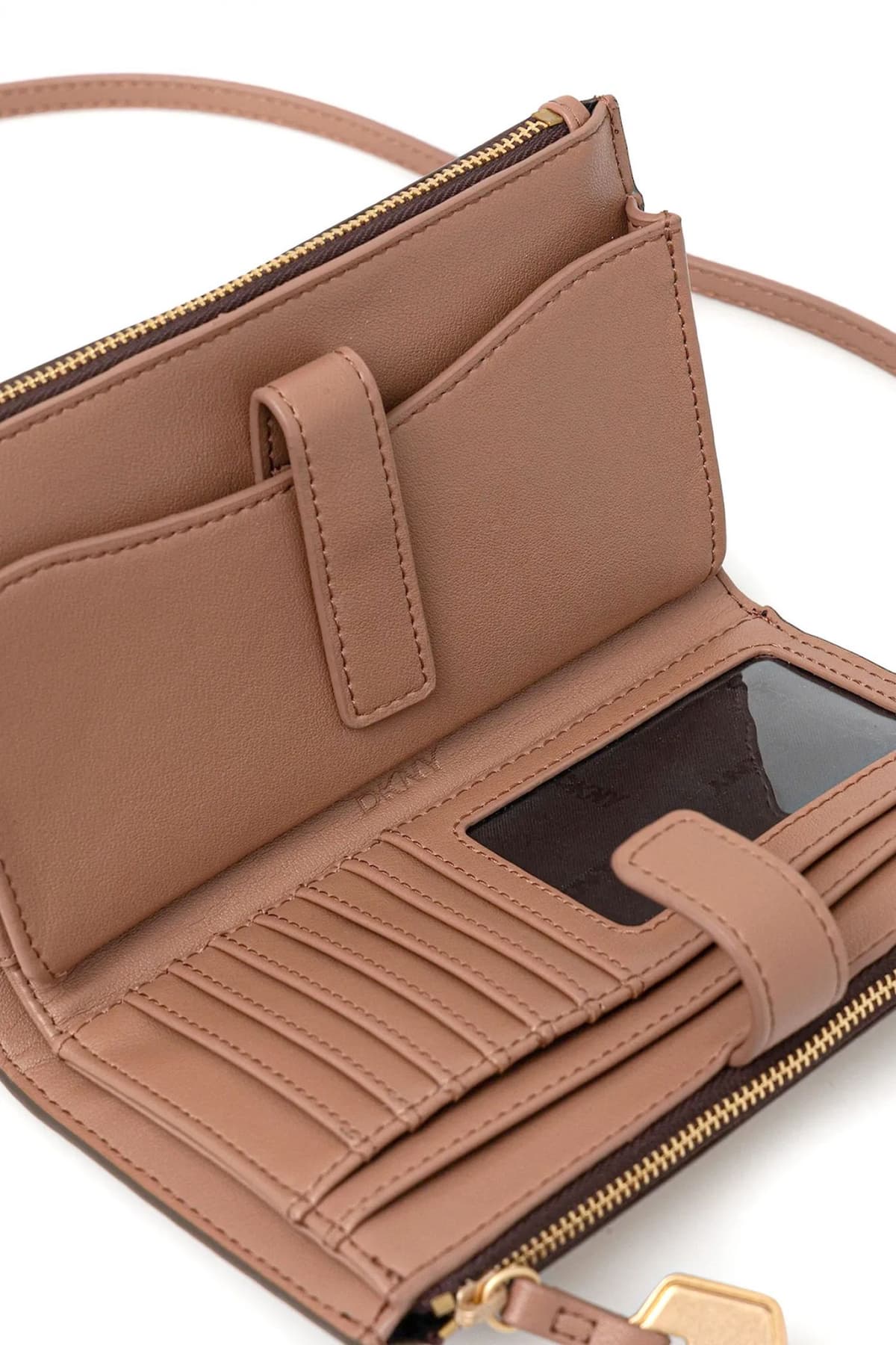 DKNY ΤΣΑΝΤΑΚΙ-ΠΟΡΤΟΦΟΛΙ CROSSBODY/CLUTCH ALANNA ALL OVER LOGO ΜΠΡΕΛΟΚ ΜΠΕΖ-ΚΑΦΕ