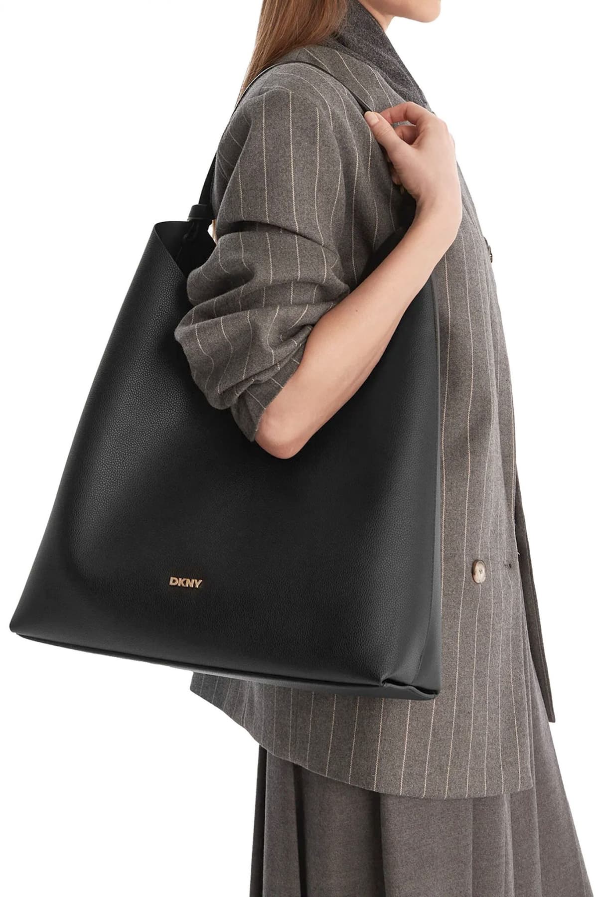 DKNY ΤΣΑΝΤΑ ΩΜΟΥ PAULA HOBOS ΕΠΙΠΡΟΣΘΕΤΟ ΤΣΑΝΤΑΚΙ LOGO ΜΑΥΡΟ