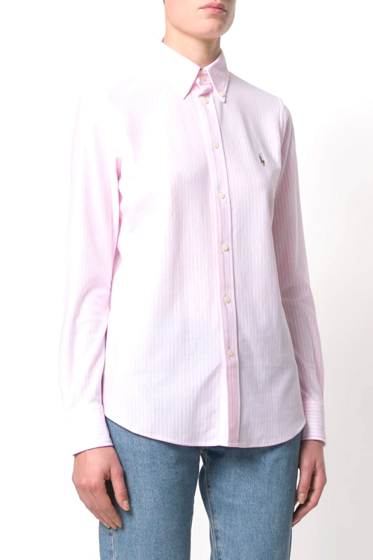 RALPH LAUREN ΠΟΥΚΑΜΙΣΟ ΡΙΓΕ CLASSICS W BSR LOGO ΡΟΖ-ΛΕΥΚΟ