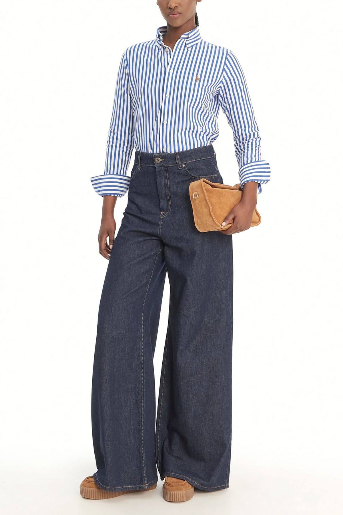 RALPH LAUREN ΠΟΥΚΑΜΙΣΟ ΡΙΓΕ CLASSICS KNIT OXFORD LOGO ΛΕΥΚΟ-ΜΠΛΕ