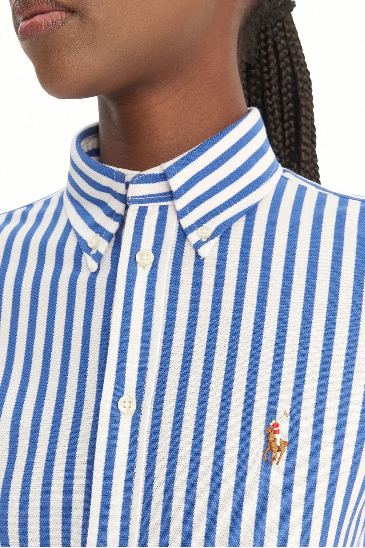 RALPH LAUREN ΠΟΥΚΑΜΙΣΟ ΡΙΓΕ CLASSICS KNIT OXFORD LOGO ΛΕΥΚΟ-ΜΠΛΕ