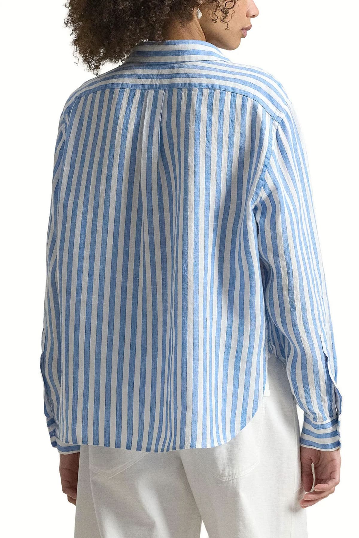 RALPH LAUREN ΠΟΥΚΑΜΙΣΟ ΡΙΓΕ CLASSICS CROP BOXY FIT ΛΕΥΚΟ-ΓΑΛΑΖΙΟ