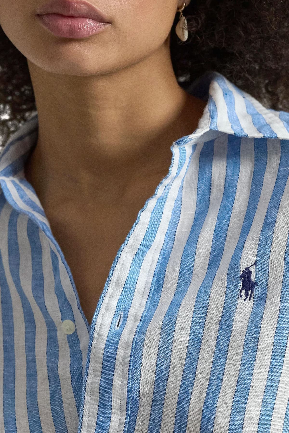 RALPH LAUREN ΠΟΥΚΑΜΙΣΟ ΡΙΓΕ CLASSICS CROP BOXY FIT ΛΕΥΚΟ-ΓΑΛΑΖΙΟ