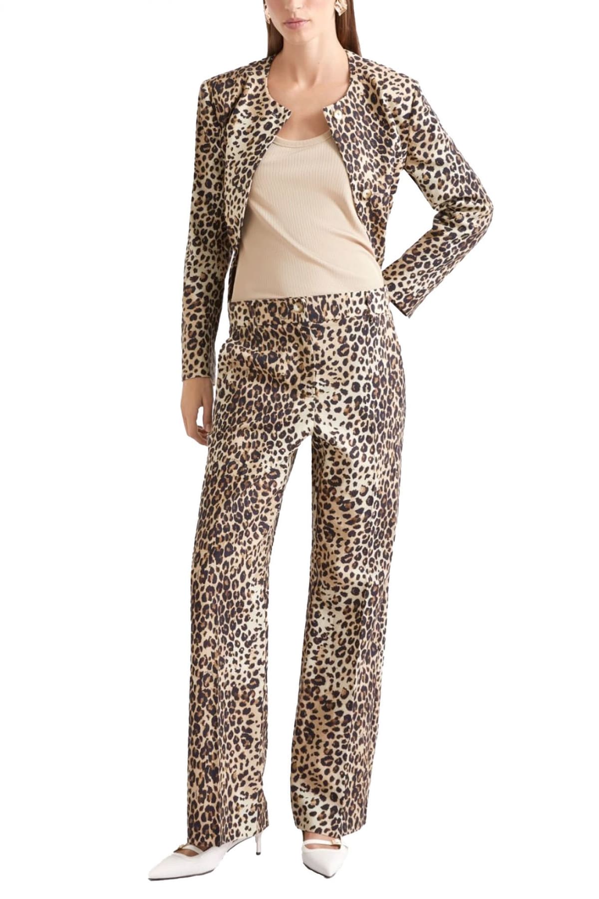 MARELLA SPORT ΠΑΝΤΕΛΟΝΙ CHINO MLSDOMINIO LEOPARD PRINT ΤΣΕΠΕΣ ΜΠΕΖ-ΜΑΥΡΟ