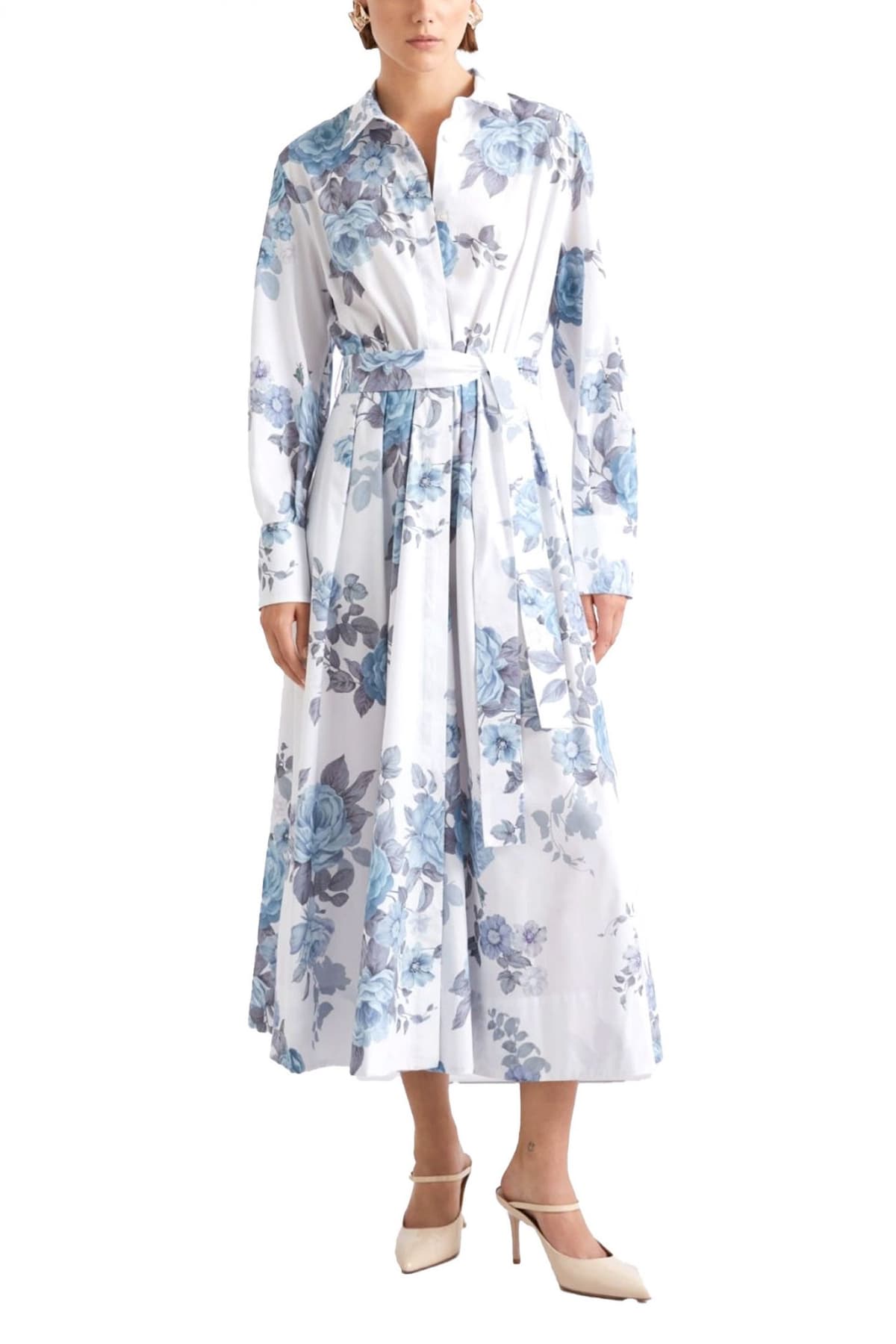 MARELLA ΦΟΡΕΜΑ MIDI MLLFORMICA FLORAL ΚΡΥΦΑ ΚΟΥΜΠΙΑ ΛΕΥΚΟ-ΣΙΕΛ